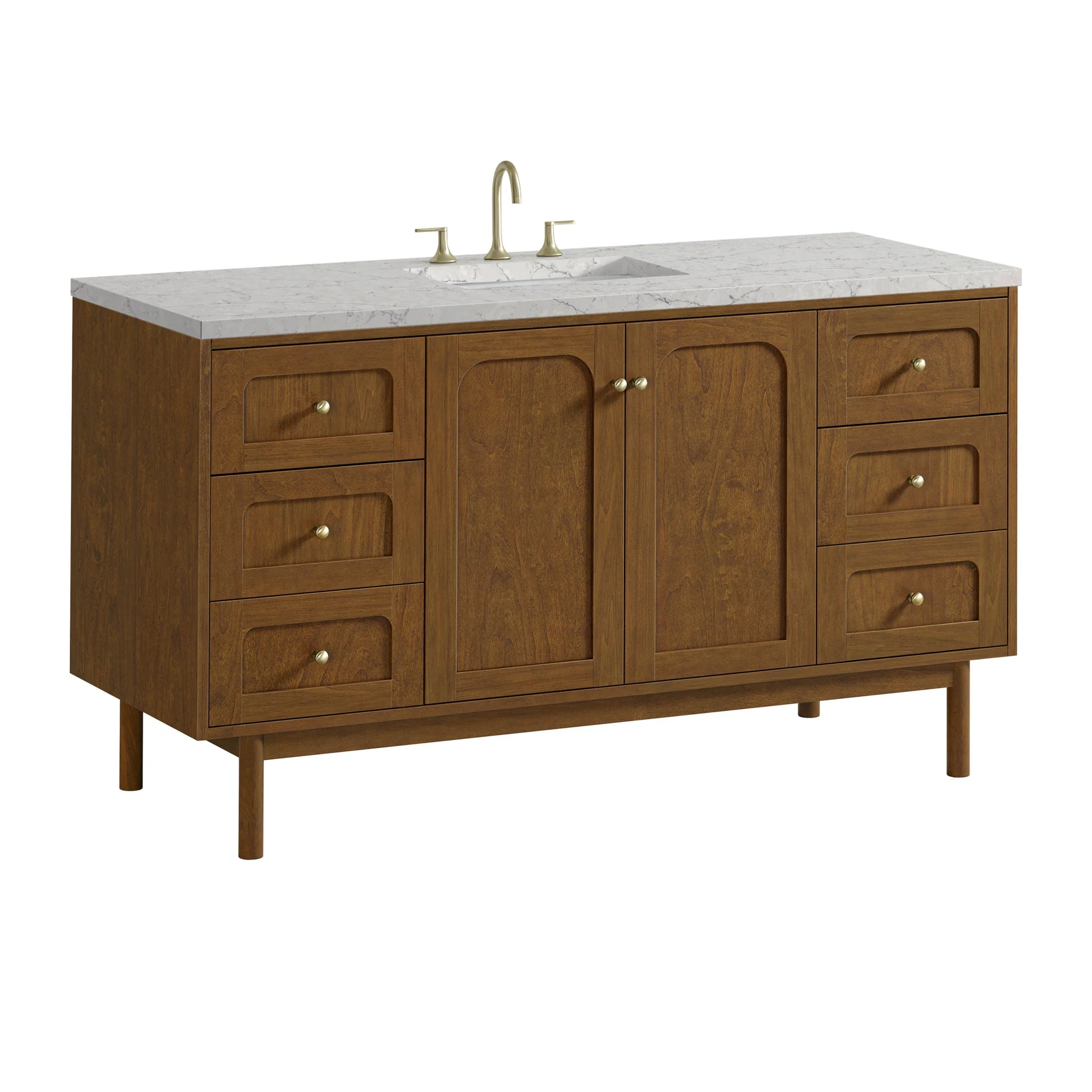 60" Laurent Single Vanity in Honey Oak w/FreePower Wireless Charger by James Martin Vanities-Eternal Jasmine Pearl Silestone 17