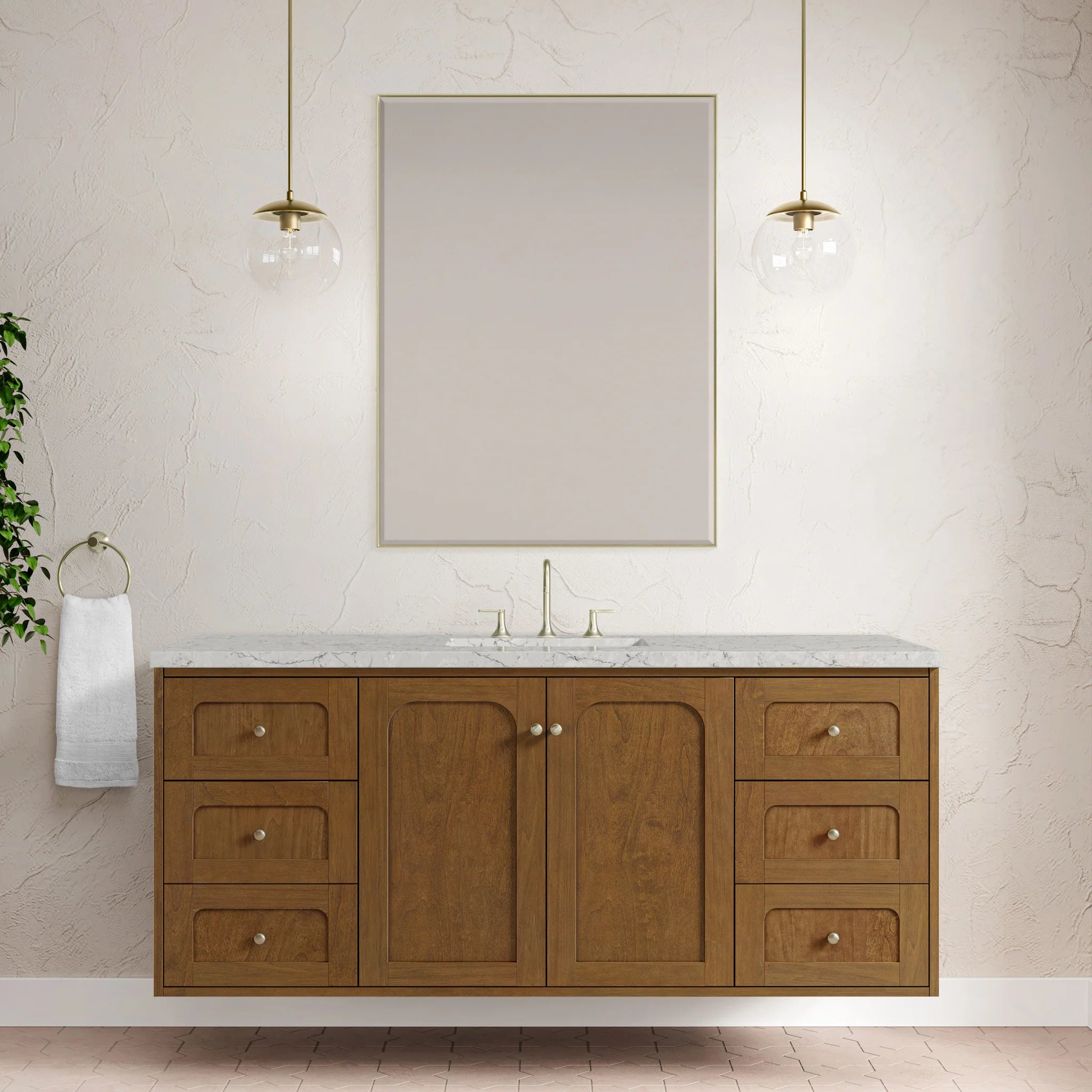 60" Laurent Single Vanity in Honey Oak w/FreePower Wireless Charger by James Martin Vanities-Eternal Jasmine Pearl Silestone 3