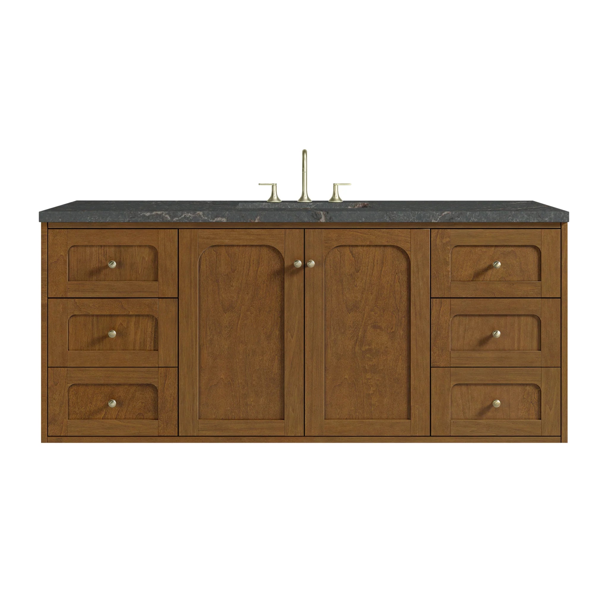 60" Laurent Single Vanity in Honey Oak w/FreePower Wireless Charger by James Martin Vanities-Parisien Bleu Silestone 1