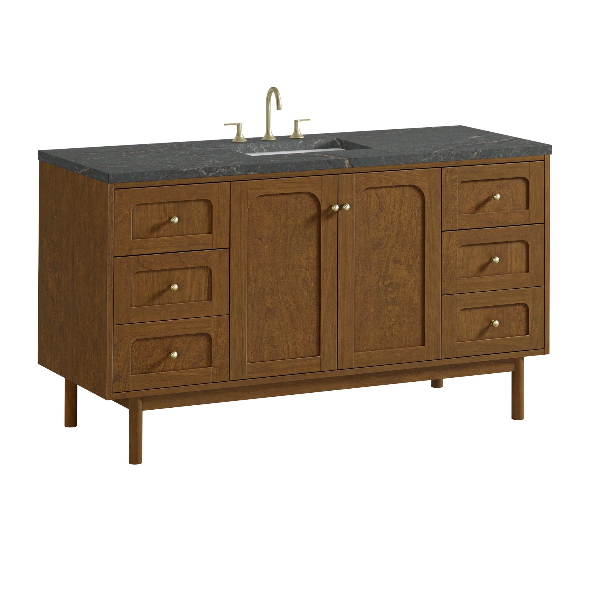 60" Laurent Single Vanity in Honey Oak w/FreePower Wireless Charger by James Martin Vanities-Parisien Bleu Silestone 17