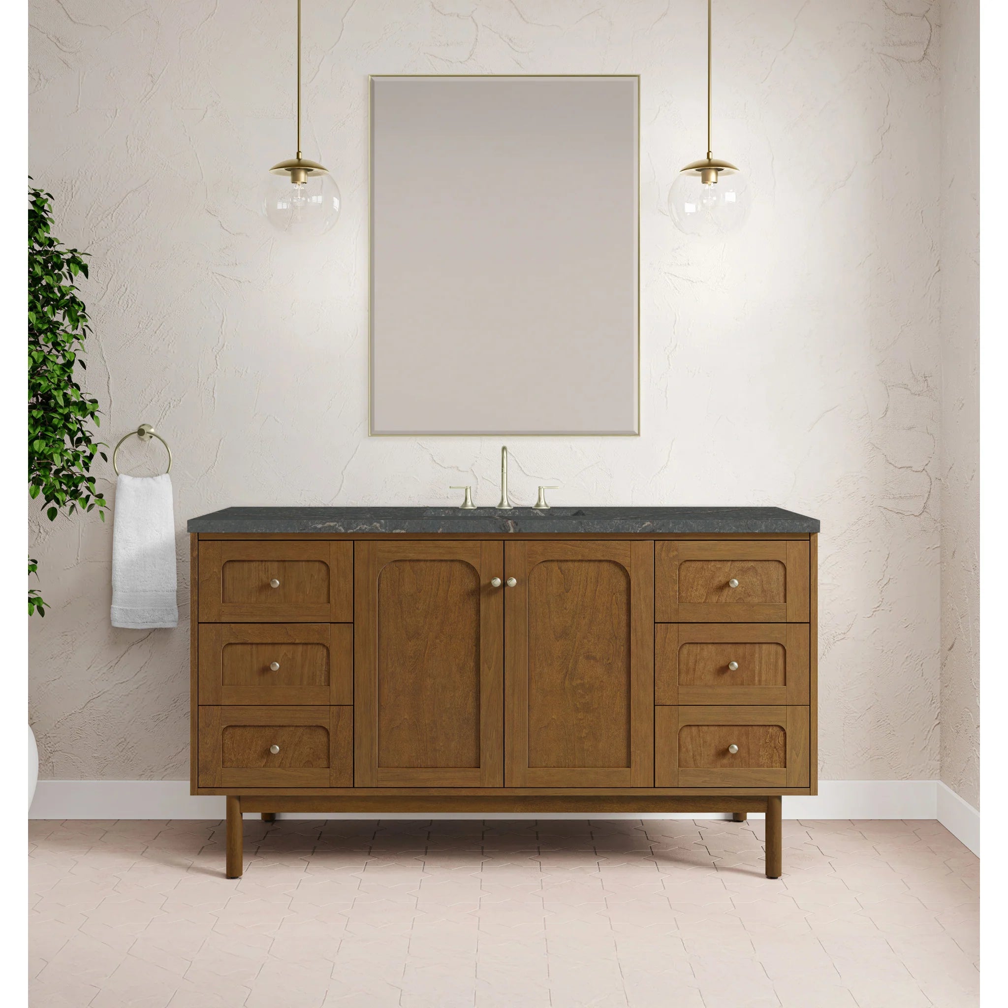 60" Laurent Single Vanity in Honey Oak w/FreePower Wireless Charger by James Martin Vanities-Parisien Bleu Silestone 2