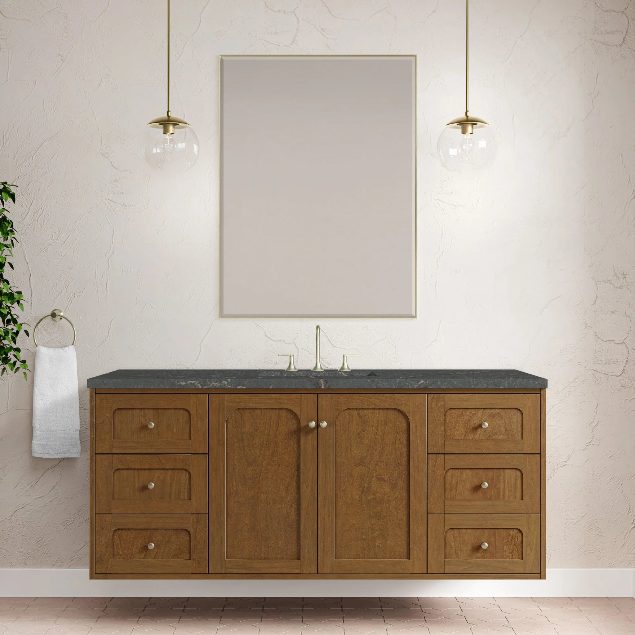 60" Laurent Single Vanity in Honey Oak w/FreePower Wireless Charger by James Martin Vanities-Parisien Bleu Silestone 3