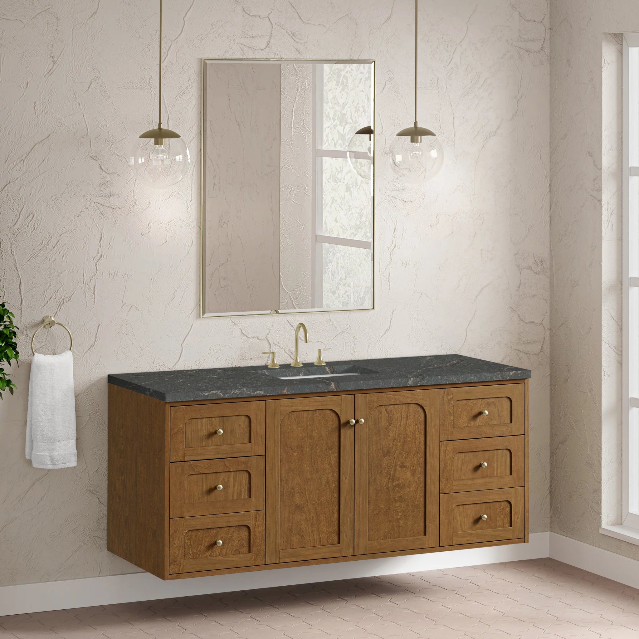60" Laurent Single Vanity in Honey Oak w/FreePower Wireless Charger by James Martin Vanities-Parisien Bleu Silestone 5