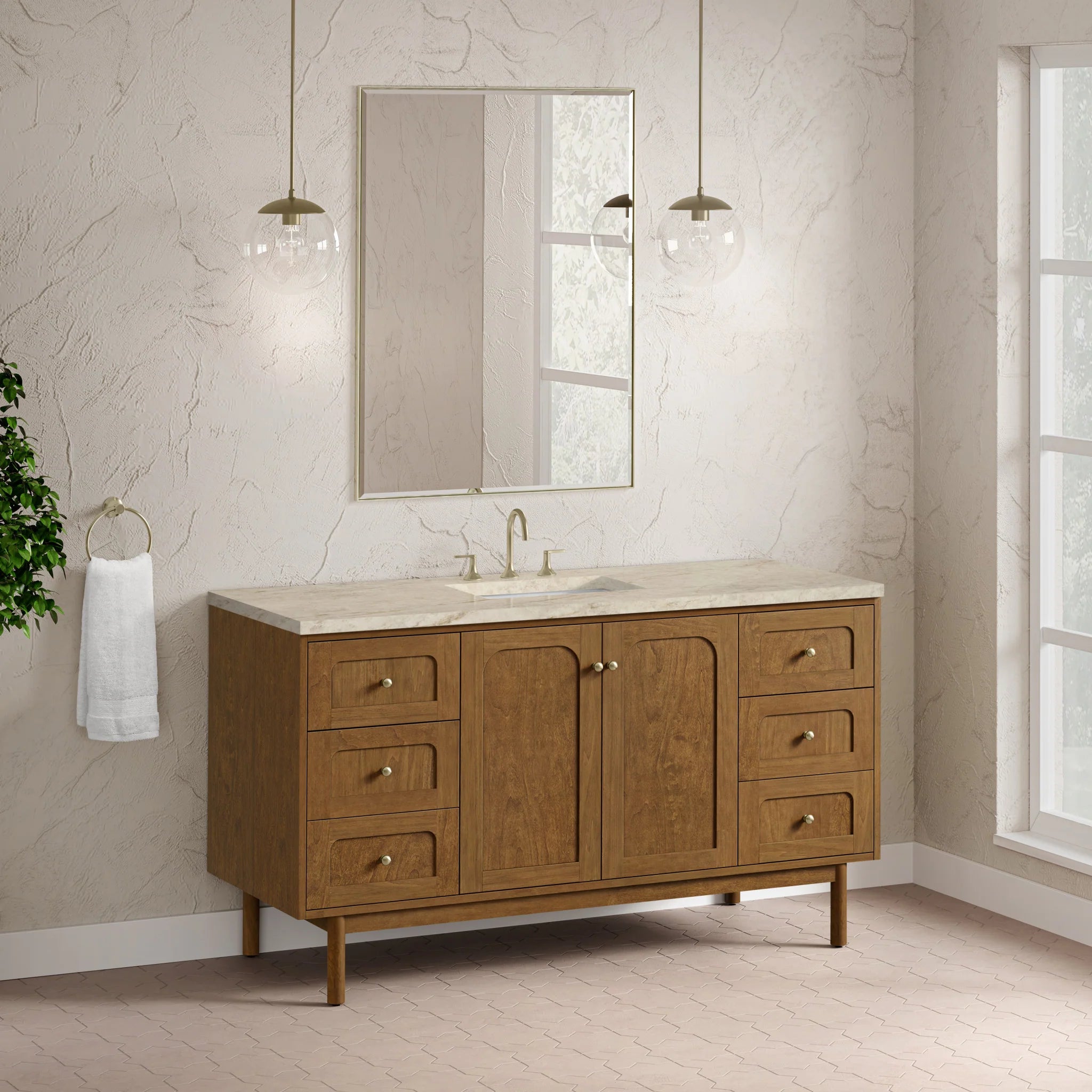 60" Laurent Single Vanity in Honey Oak w/FreePower Wireless Charger by James Martin Vanities-Tajnar Eclos 4