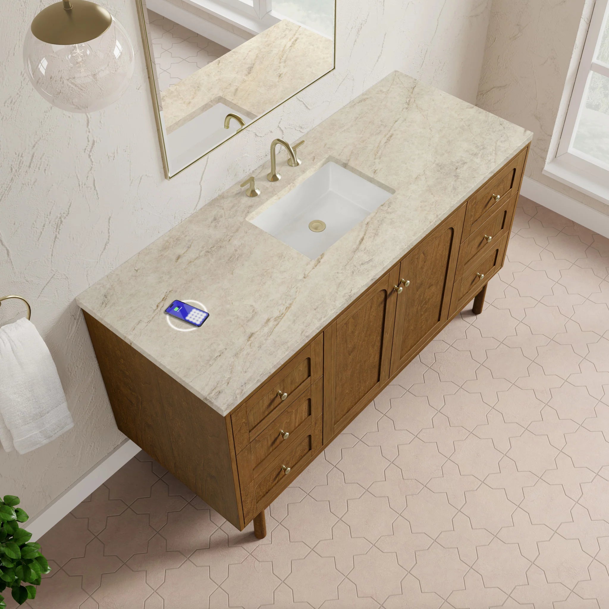 60" Laurent Single Vanity in Honey Oak w/FreePower Wireless Charger by James Martin Vanities-Tajnar Eclos 8