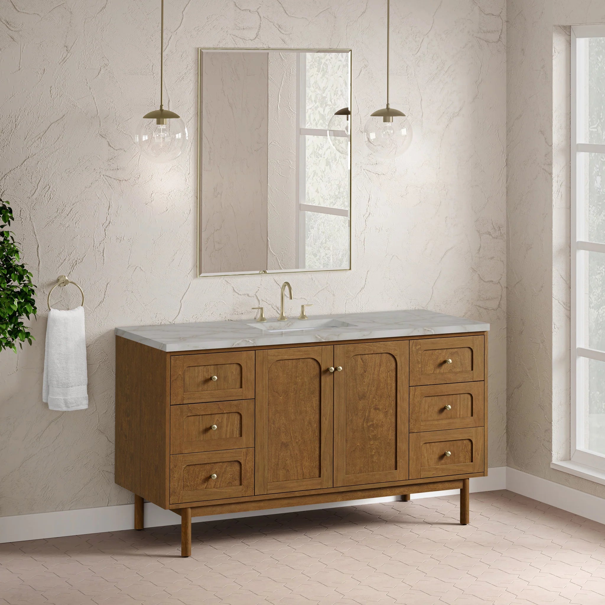 60" Laurent Single Vanity in Honey Oak w/FreePower Wireless Charger by James Martin Vanities-Victorian Silver Silestone 4