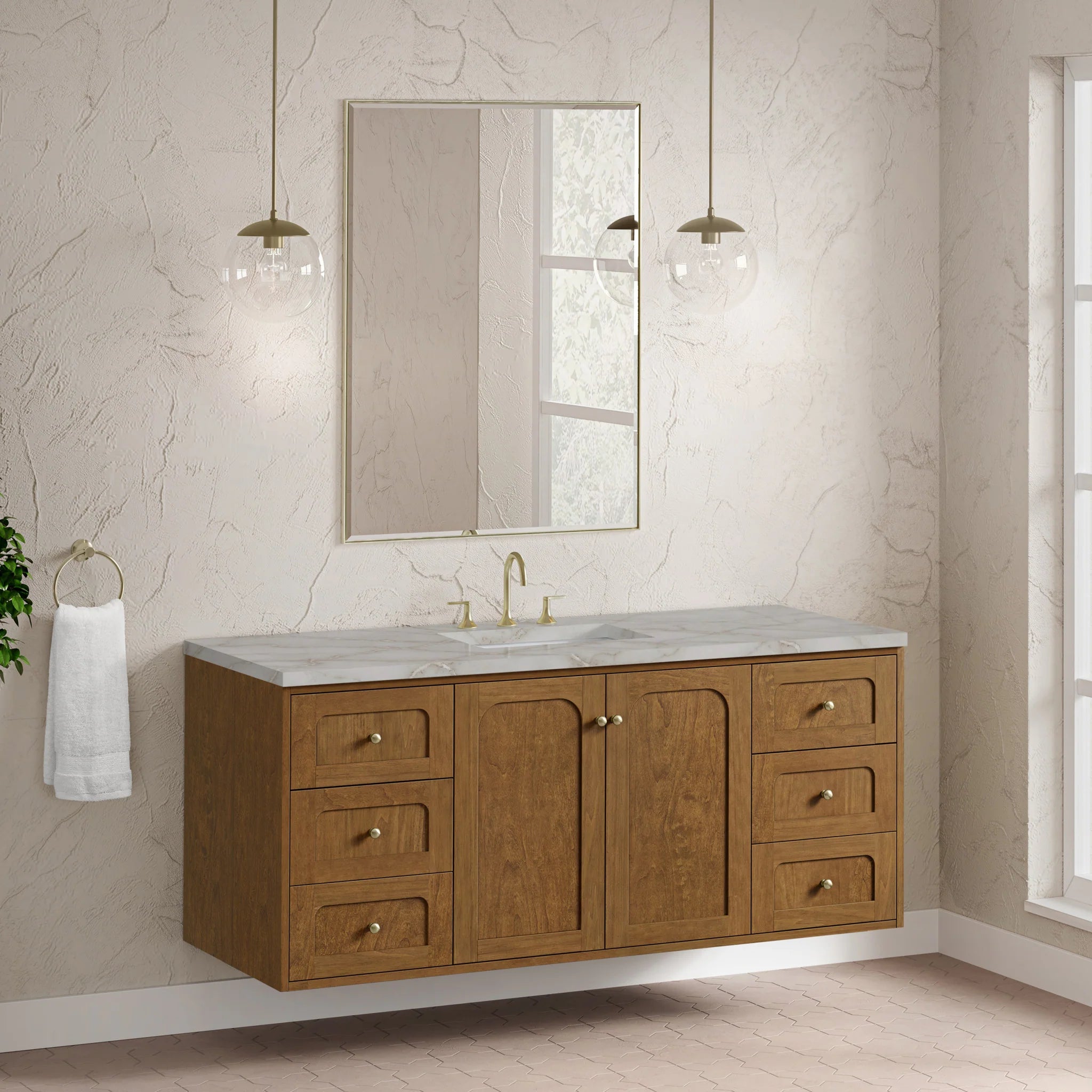 60" Laurent Single Vanity in Honey Oak w/FreePower Wireless Charger by James Martin Vanities-Victorian Silver Silestone 5