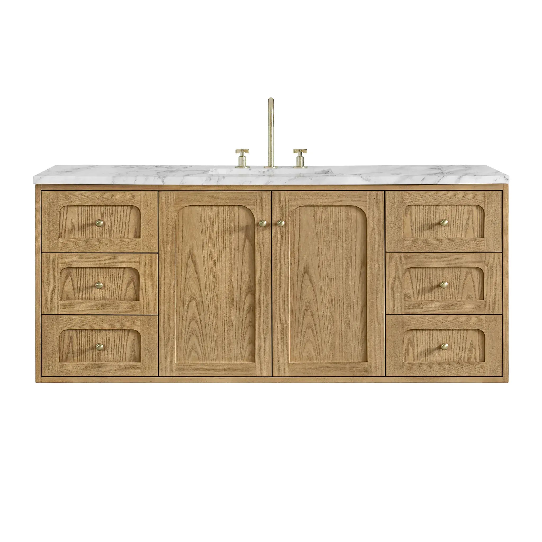 60" Laurent Single Vanity in Light Natural Oak-Carrara White Marble-8" Widespread image 1