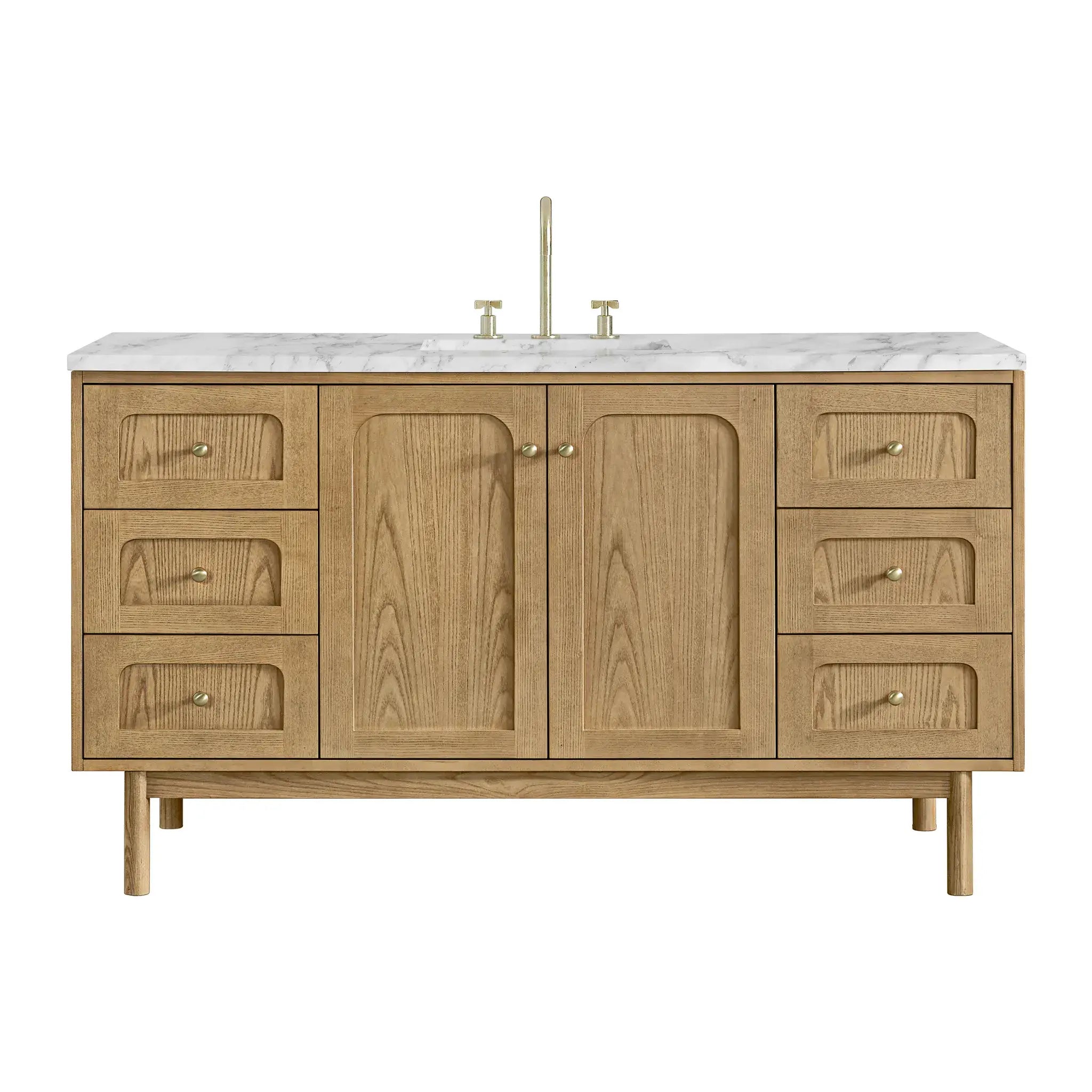 60" Laurent Single Vanity in Light Natural Oak-Carrara White Marble-8" Widespread image