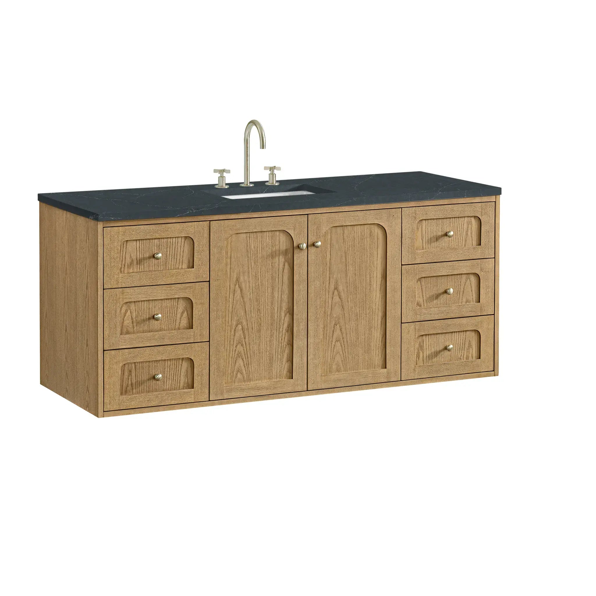 60" Laurent Single Vanity in Light Natural Oak-Charcoal Soapstone Silestone-8" Widespread image 16