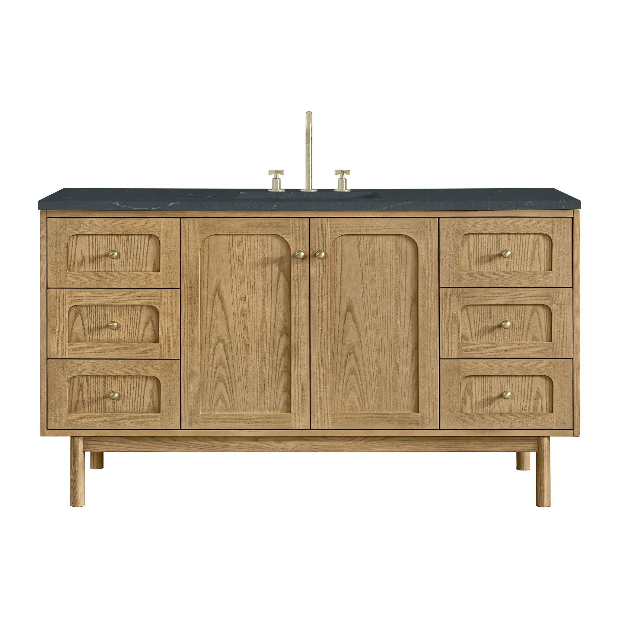 60" Laurent Single Vanity in Light Natural Oak-Charcoal Soapstone Silestone-8" Widespread image