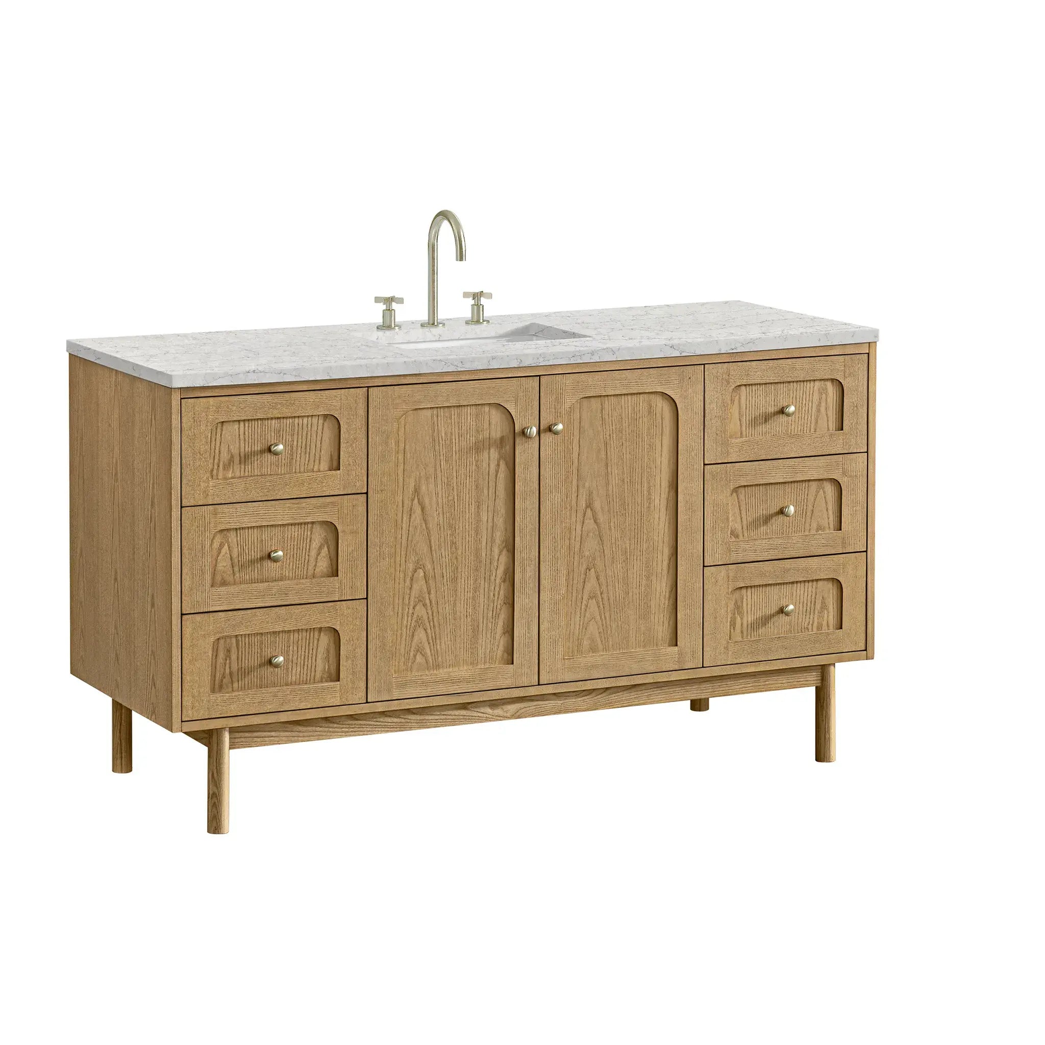 60" Laurent Single Vanity in Light Natural Oak-Eternal Jasmine Pearl Silestone-8" Widespread image 15