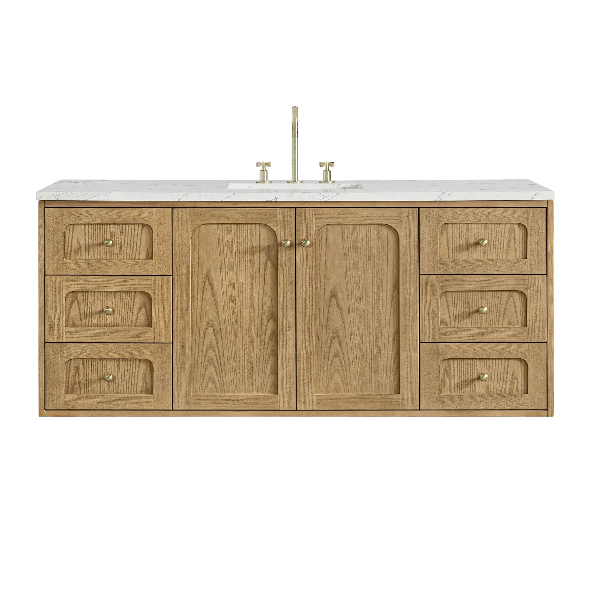 60" Laurent Single Vanity in Light Natural Oak-Ethereal Noctis Silestone-8" Widespread image 1