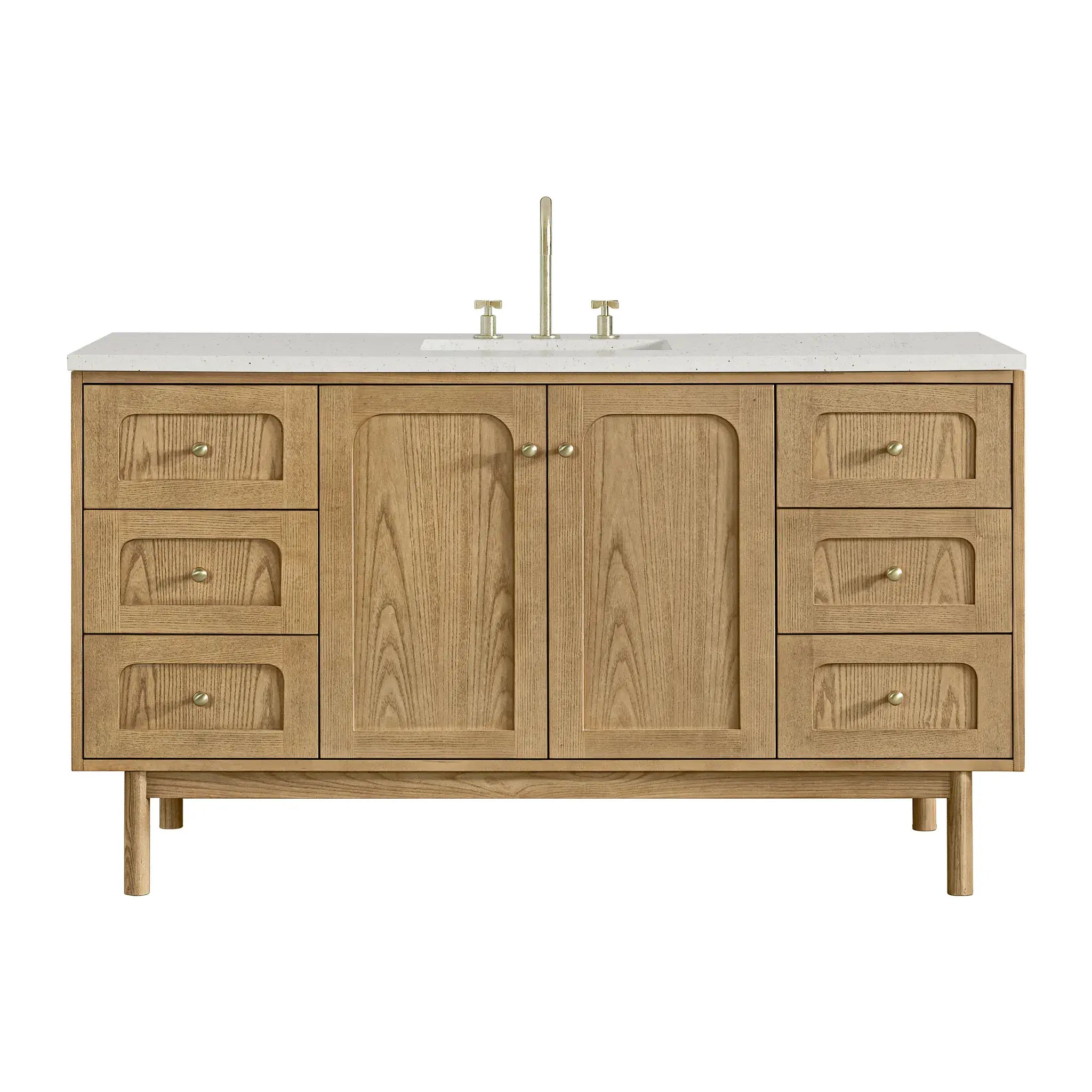 60" Laurent Single Vanity in Light Natural Oak-Lime Delight Silestone-8" Widespread image