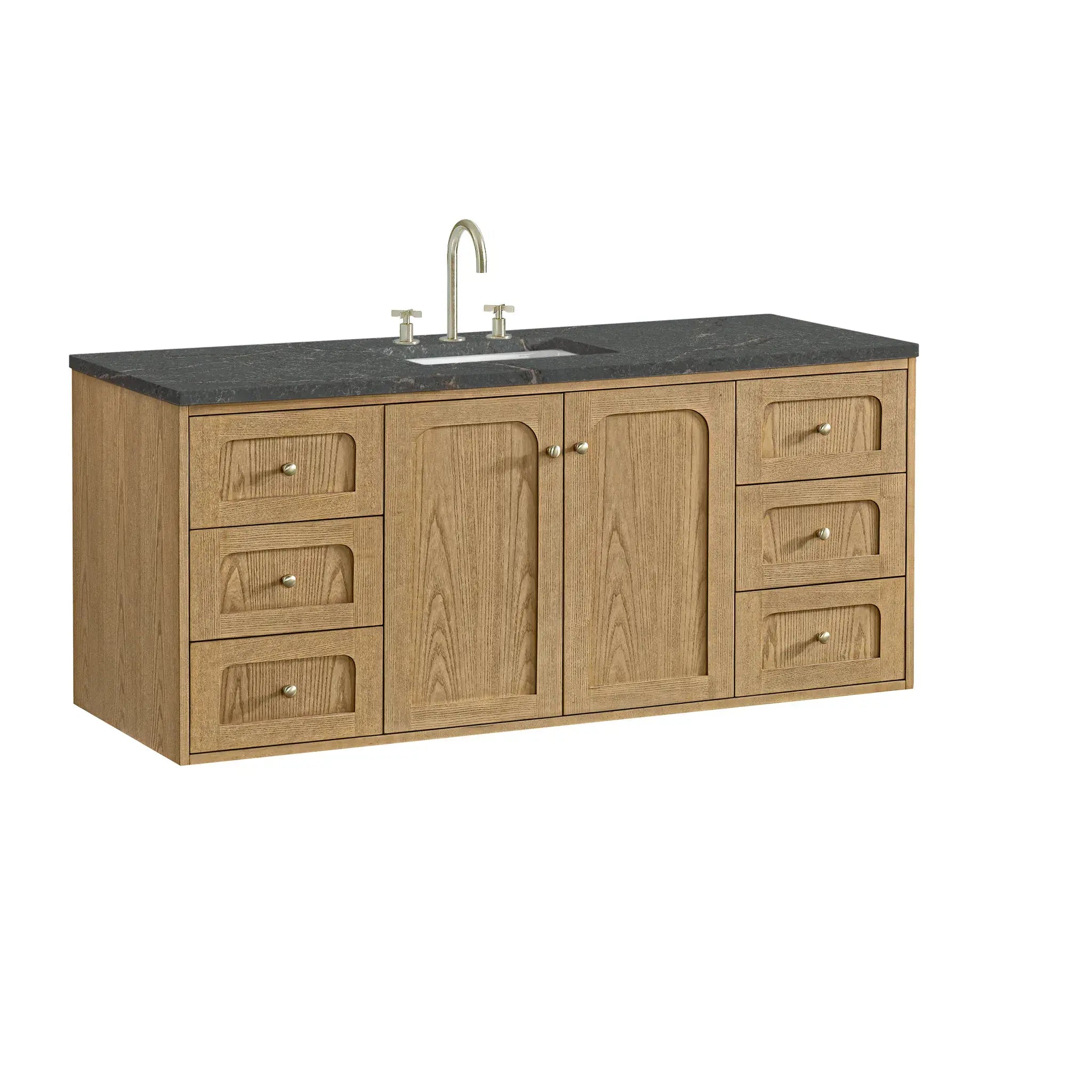 60" Laurent Single Vanity in Light Natural Oak-Parisien Bleu Silestone-8" Widespread image 16