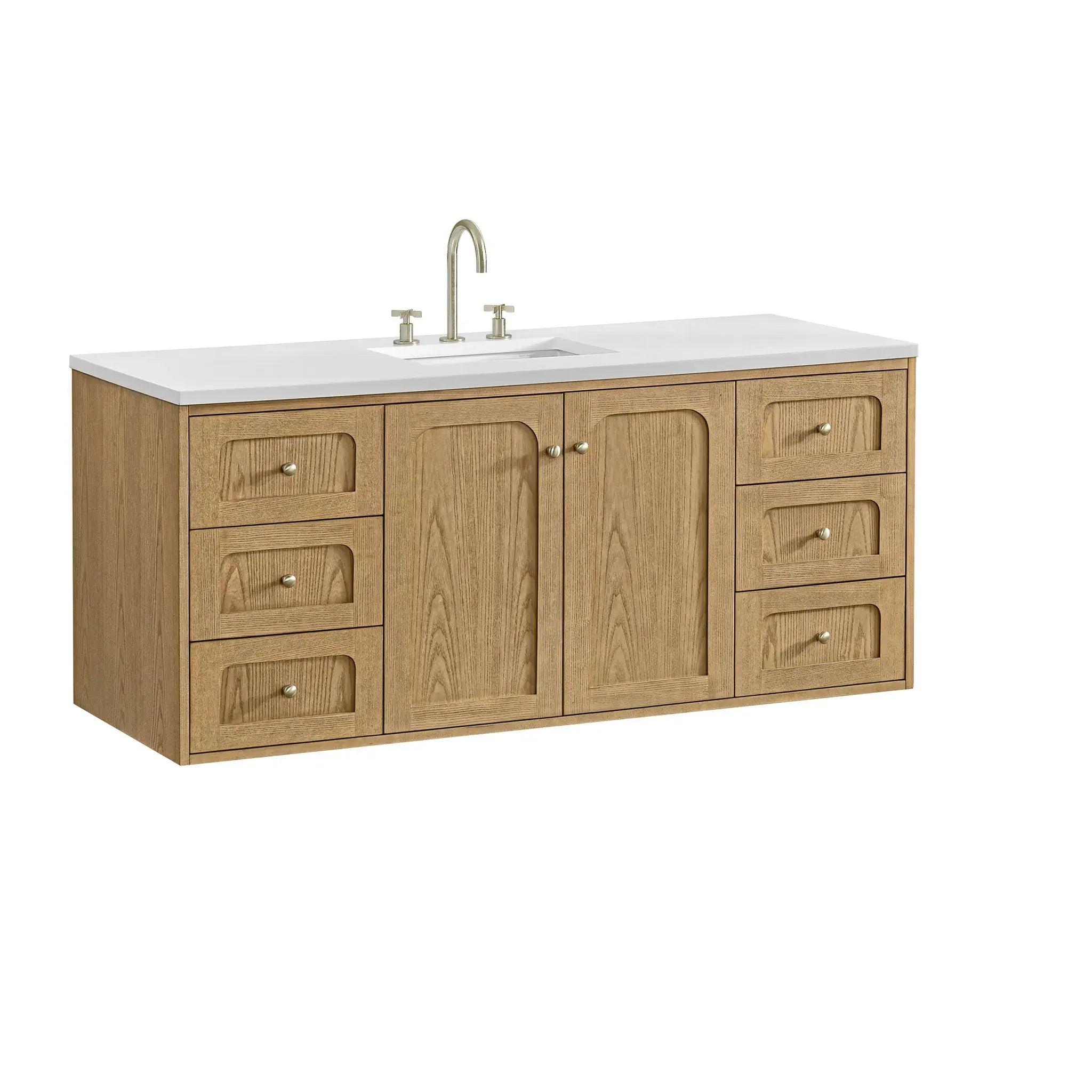 60" Laurent Single Vanity in Light Natural Oak-White Zeus Silestone-8" Widespread image 16