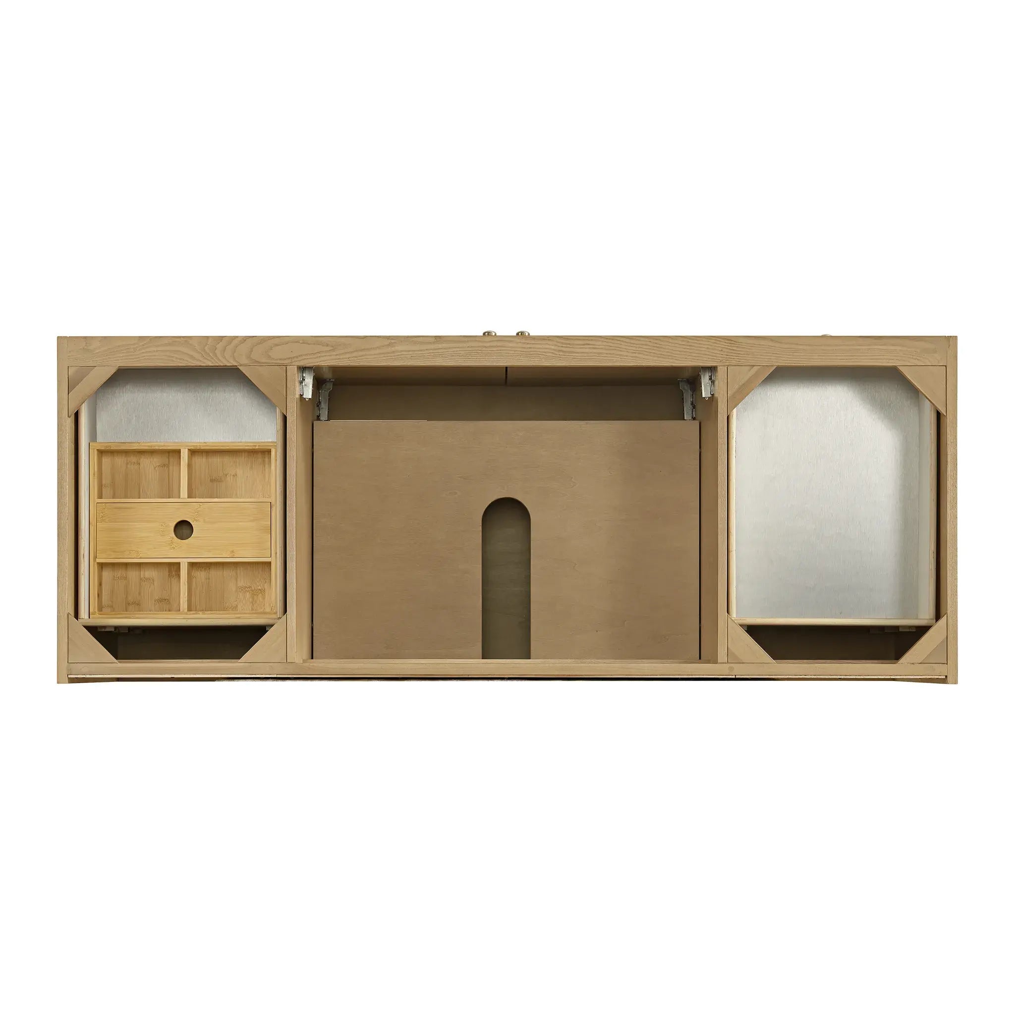 60" Laurent Single Vanity in Light Natural Oak-White Zeus Silestone & Backsplash-Single Hole image 9