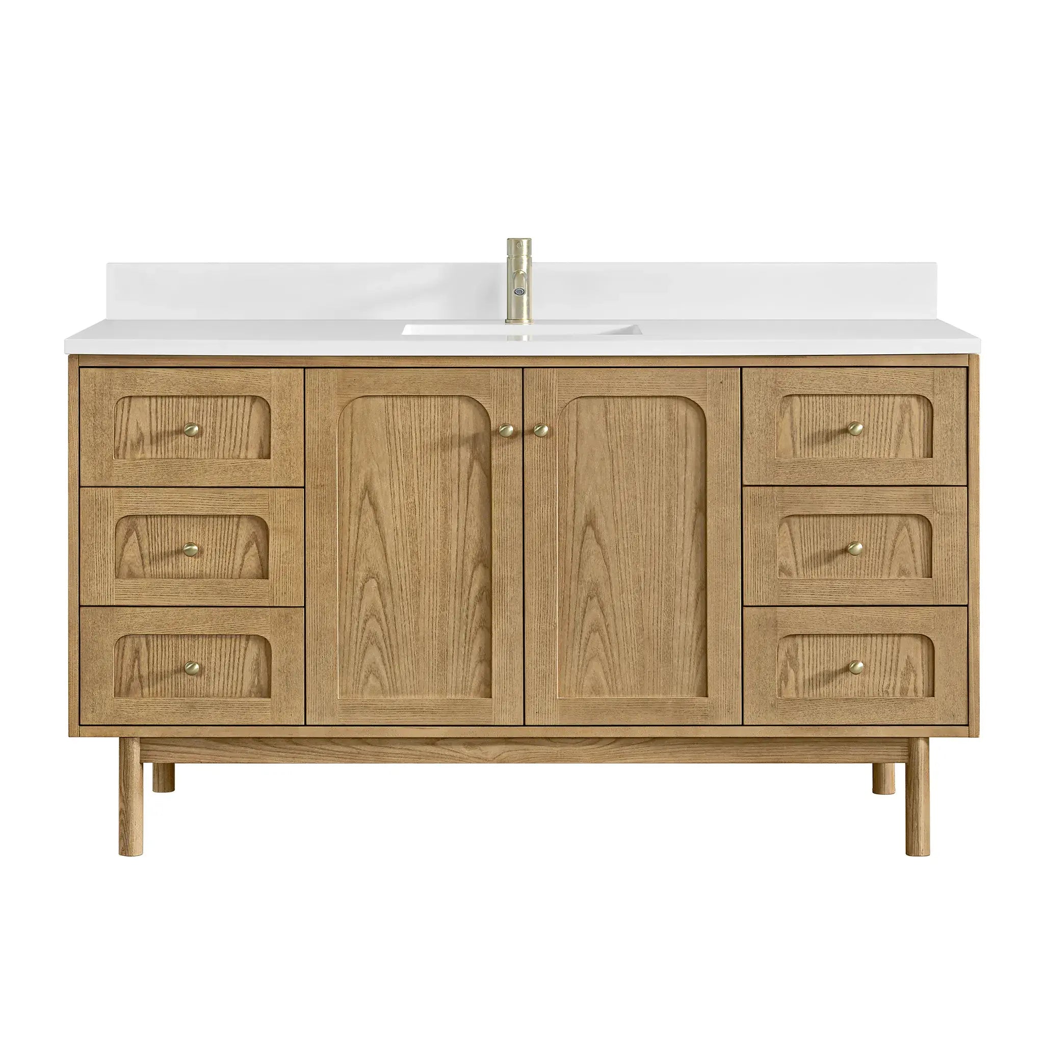 60" Laurent Single Vanity in Light Natural Oak-White Zeus Silestone & Backsplash-Single Hole image
