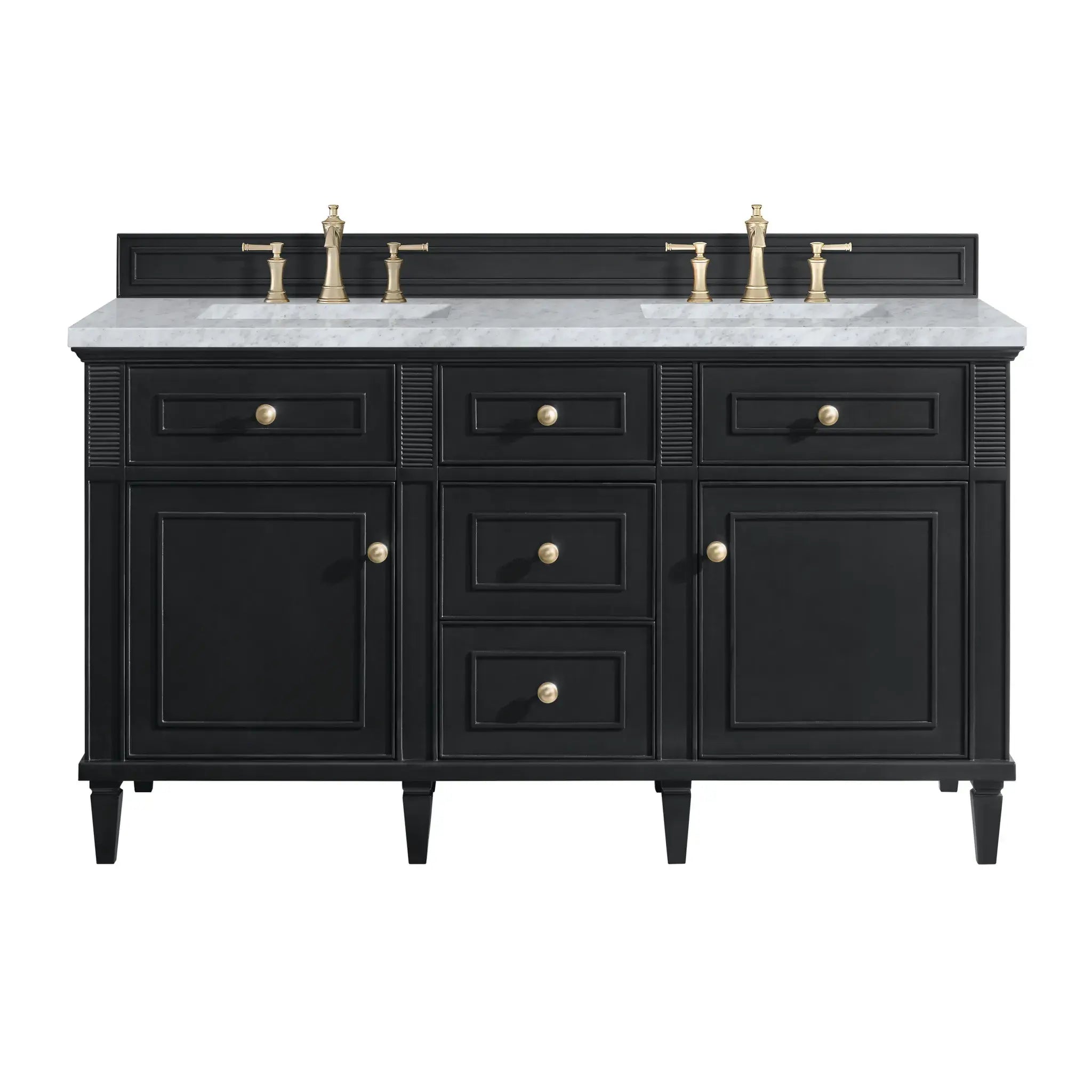 60" Lorelai Double Vanity in Black Onyx-Carrara White Marble-8" Widespread image