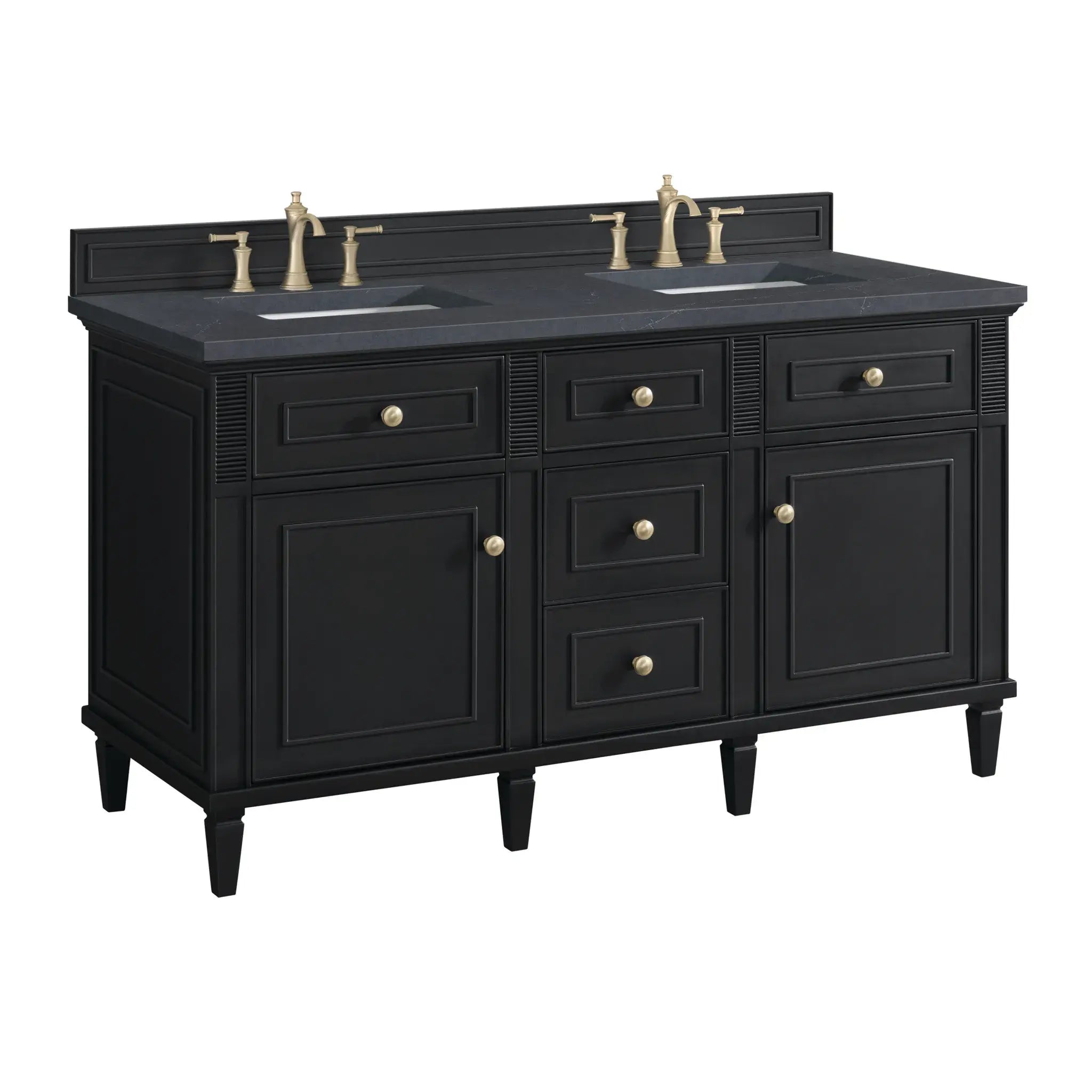60" Lorelai Double Vanity in Black Onyx-Charcoal Soapstone Silestone-8" Widespread image 9