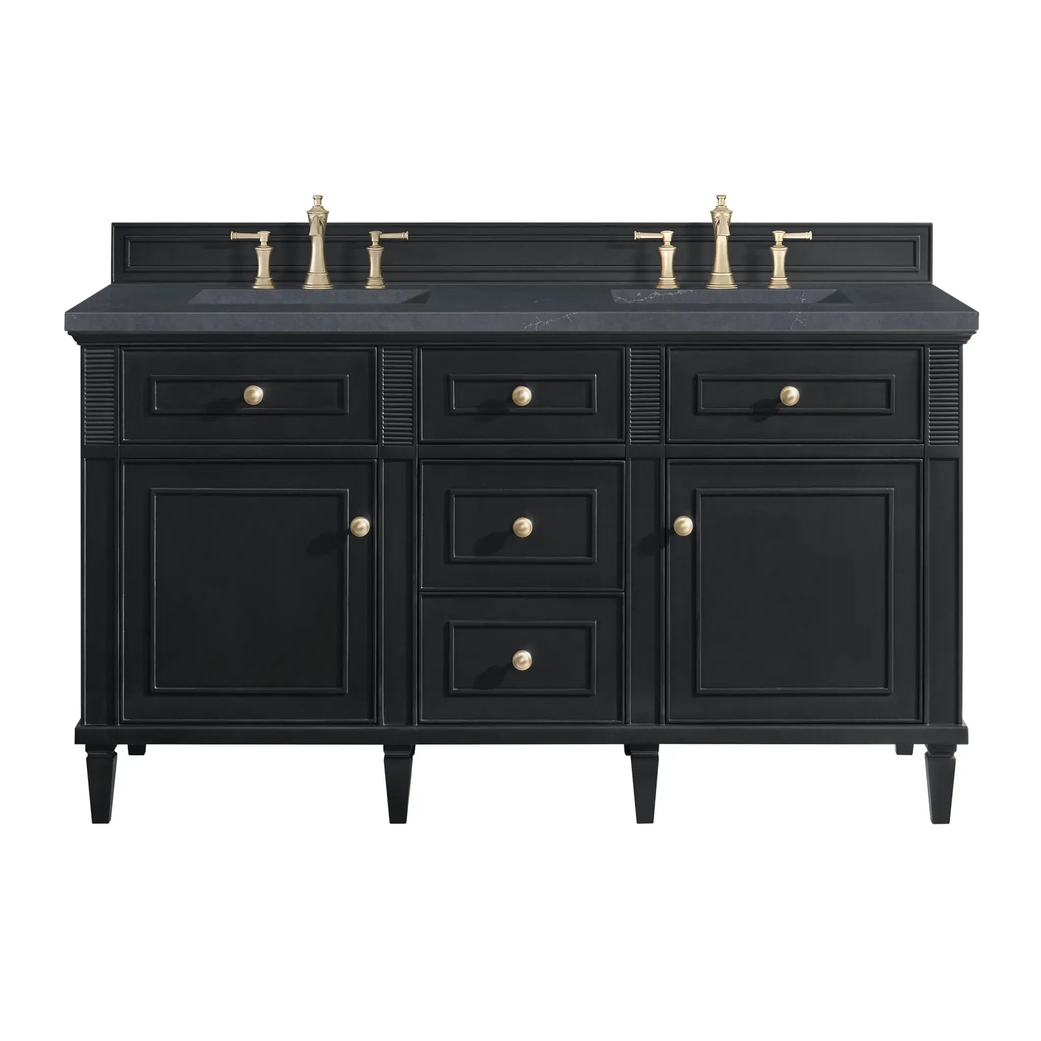 60" Lorelai Double Vanity in Black Onyx-Charcoal Soapstone Silestone-8" Widespread image