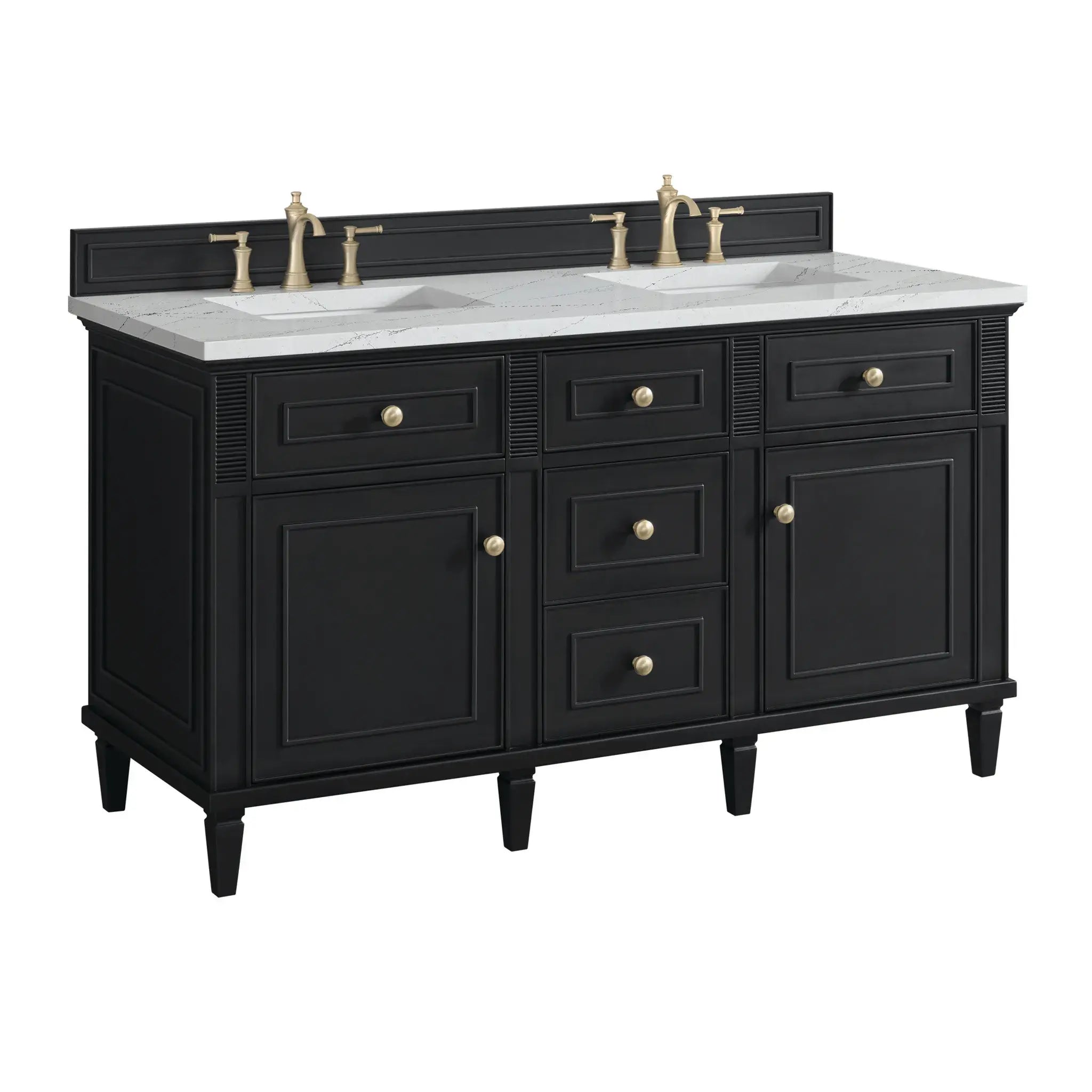 60" Lorelai Double Vanity in Black Onyx-Ethereal Noctis Silestone-8" Widespread image 9