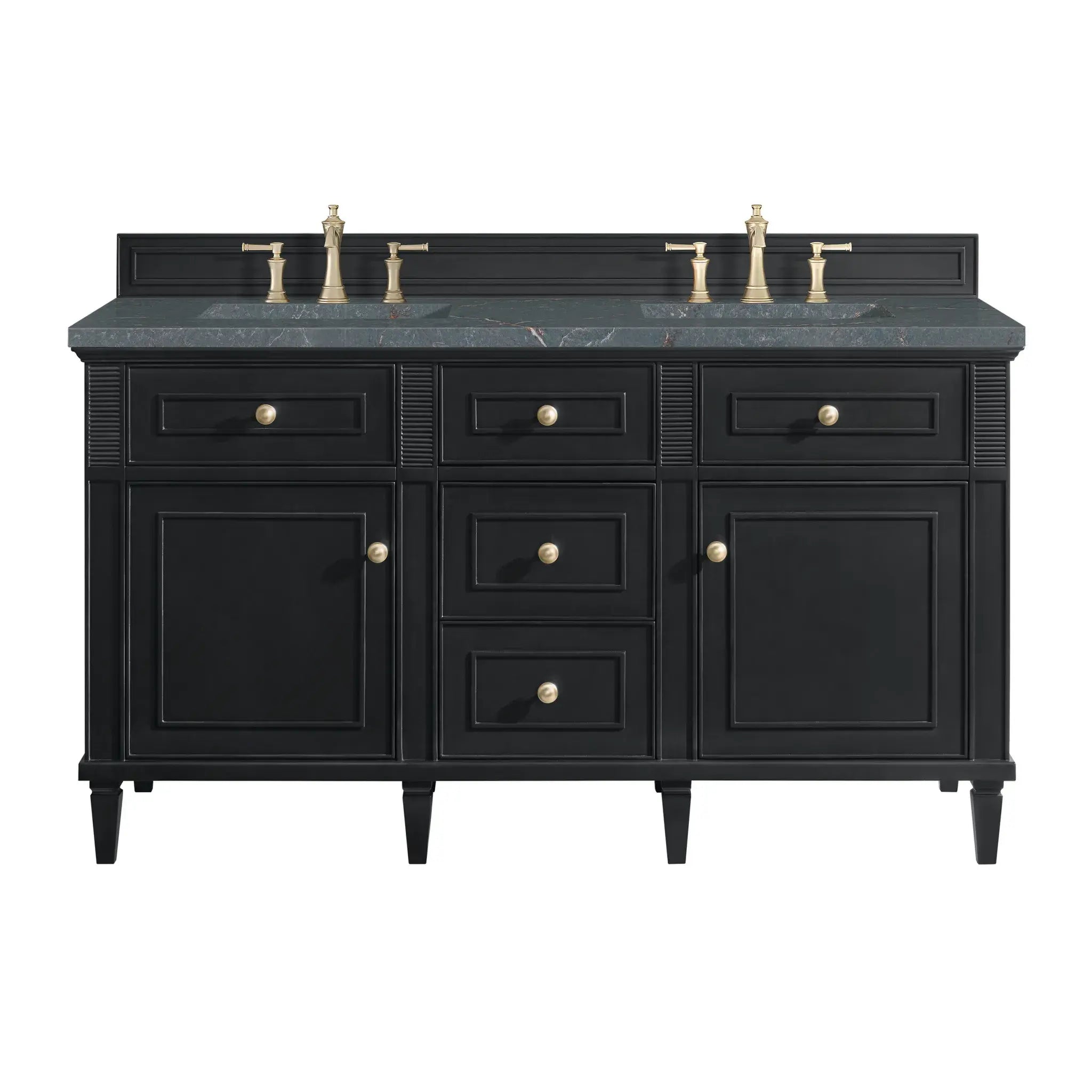 60" Lorelai Double Vanity in Black Onyx-Parisien Bleu Silestone-8" Widespread image