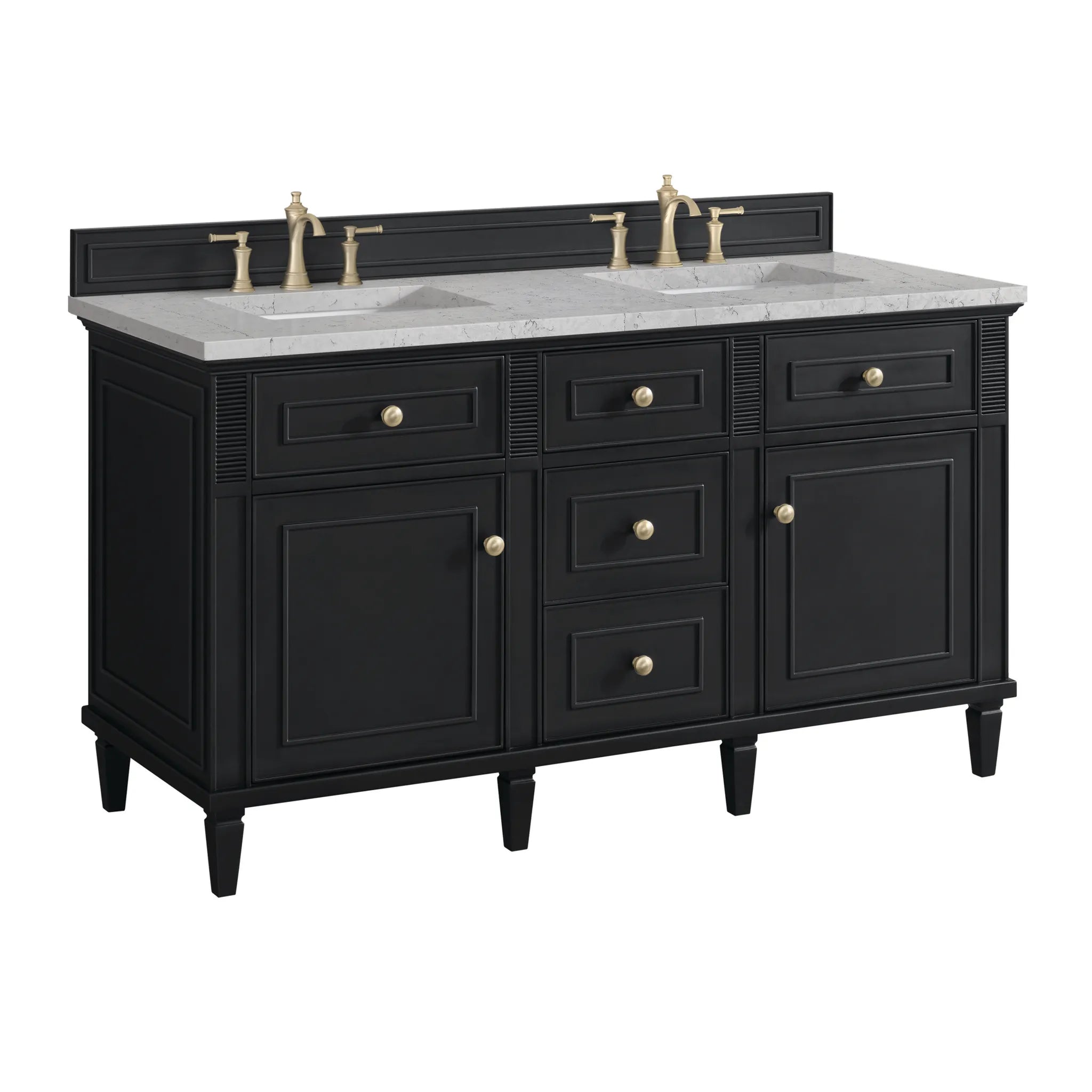 60" Lorelai Double Vanity in Black Onyx w/FreePower Wireless Charger-Eternal Jasmine Pearl Silestone-8" Widespread image 12