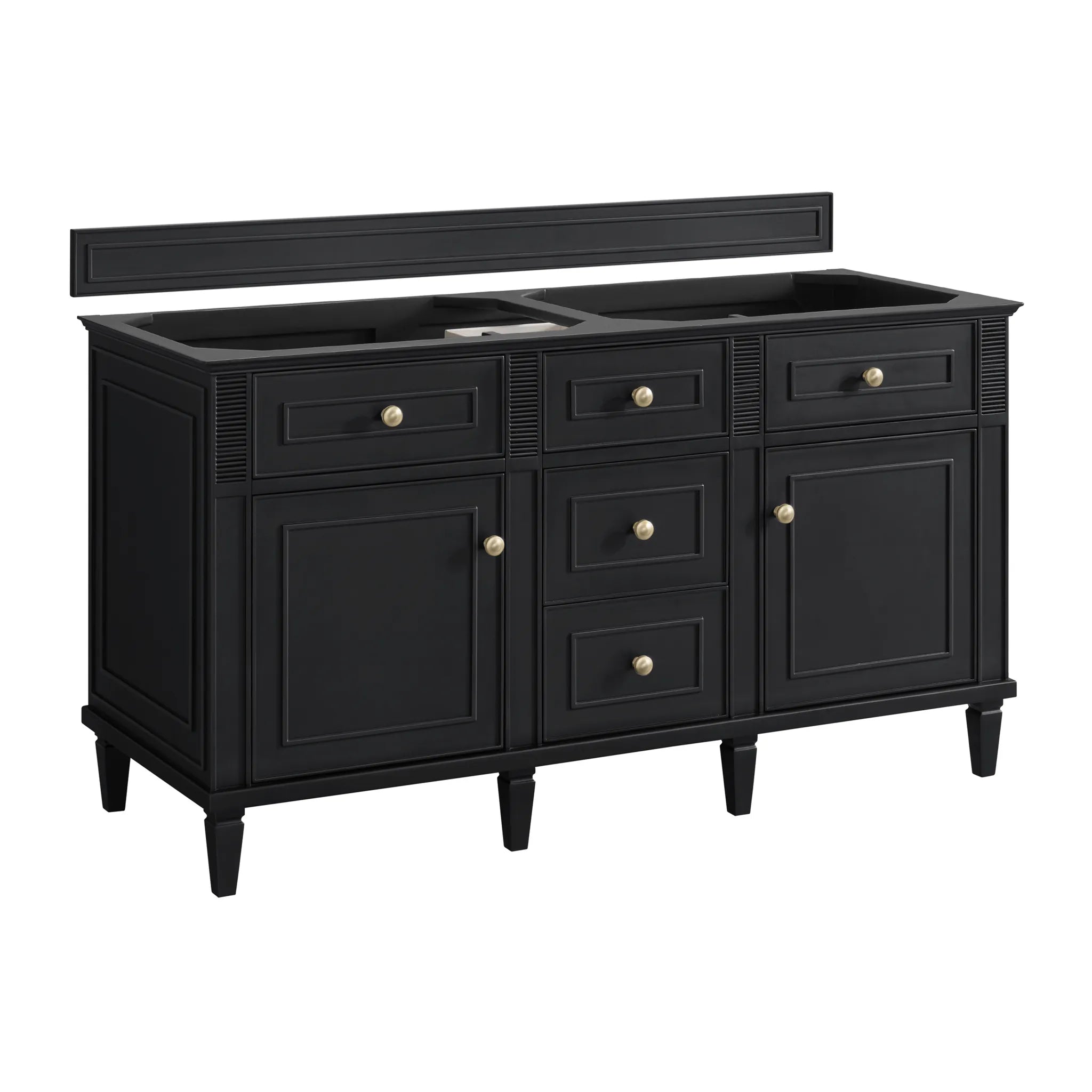 60" Lorelai Double Vanity in Black Onyx w/FreePower Wireless Charger-Eternal Jasmine Pearl Silestone-8" Widespread image 4