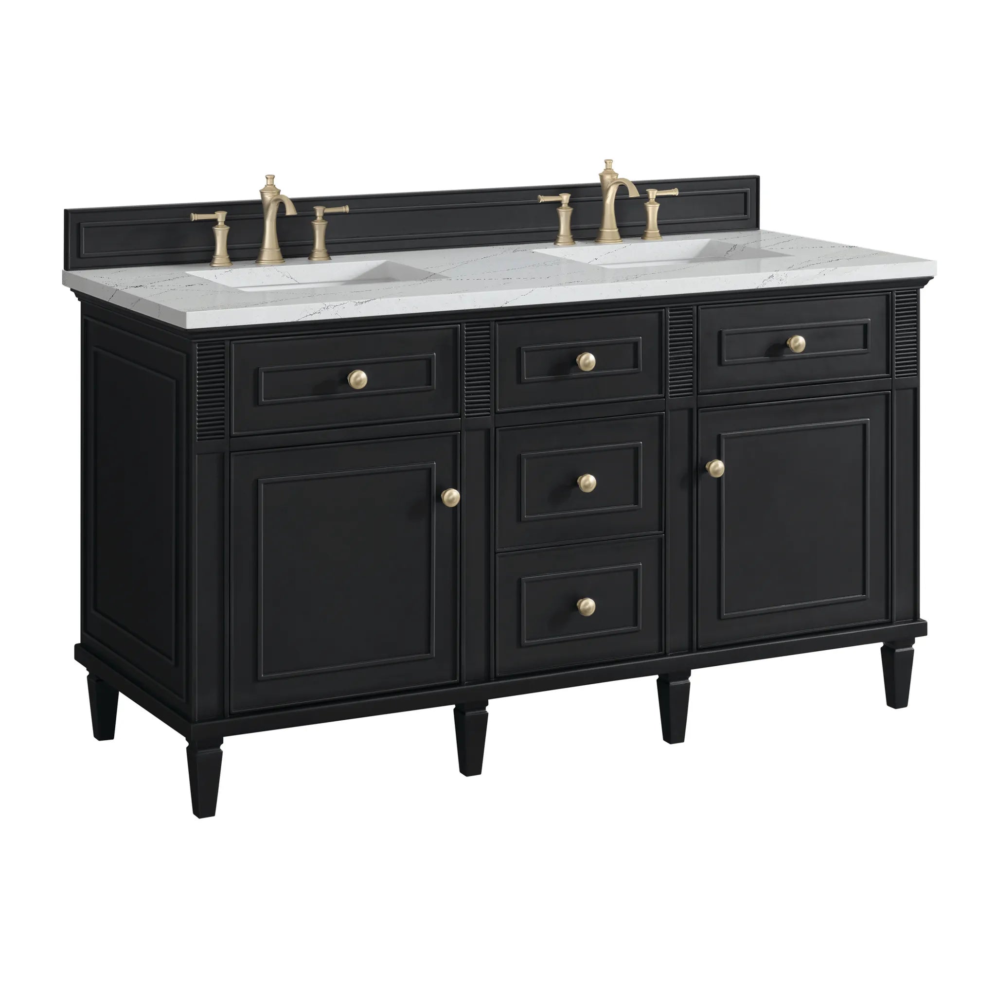 60" Lorelai Double Vanity in Black Onyx w/FreePower Wireless Charger-Ethereal Noctis Silestone-8" Widespread image 12