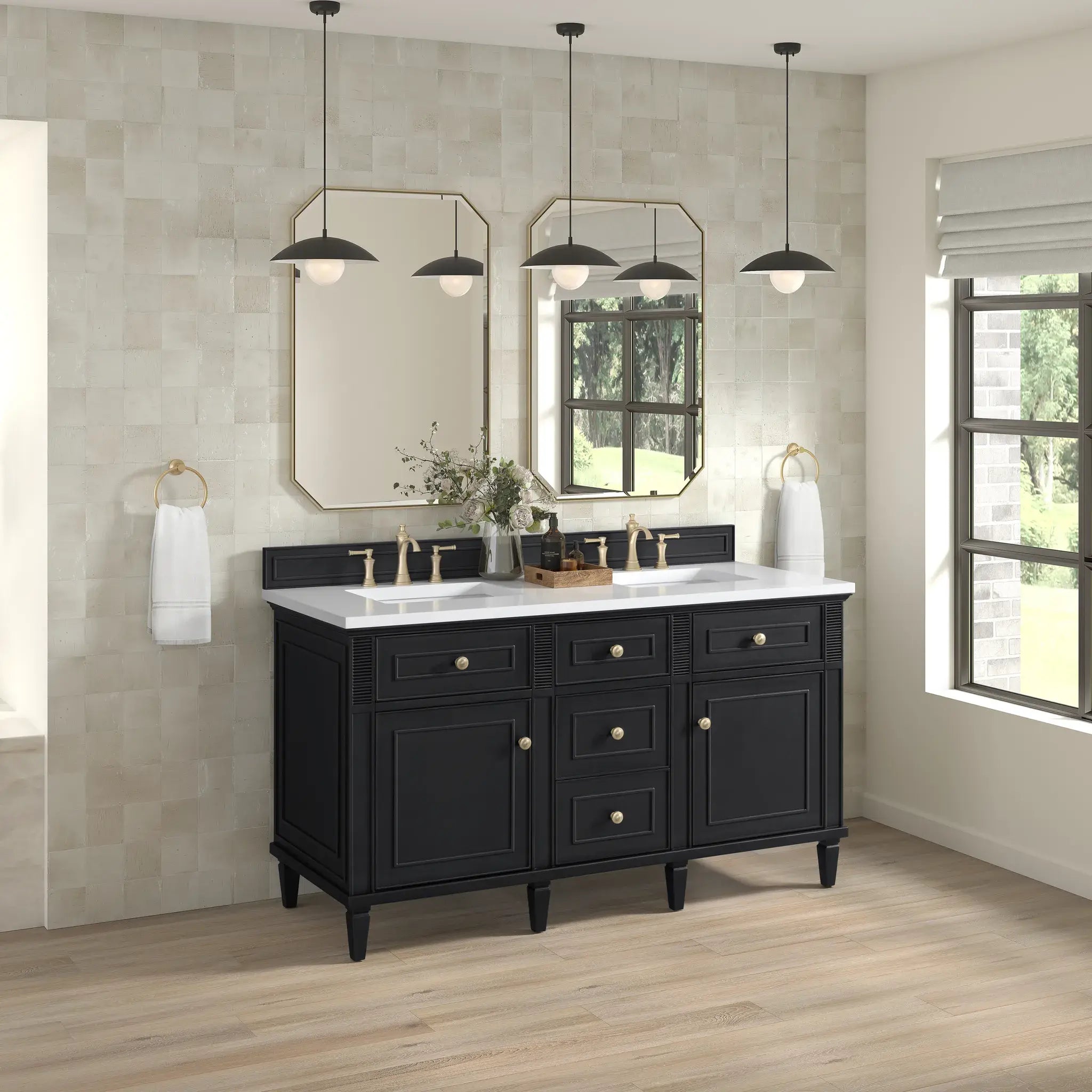 60" Lorelai Double Vanity in Black Onyx-White Zeus Silestone-8" Widespread image 3