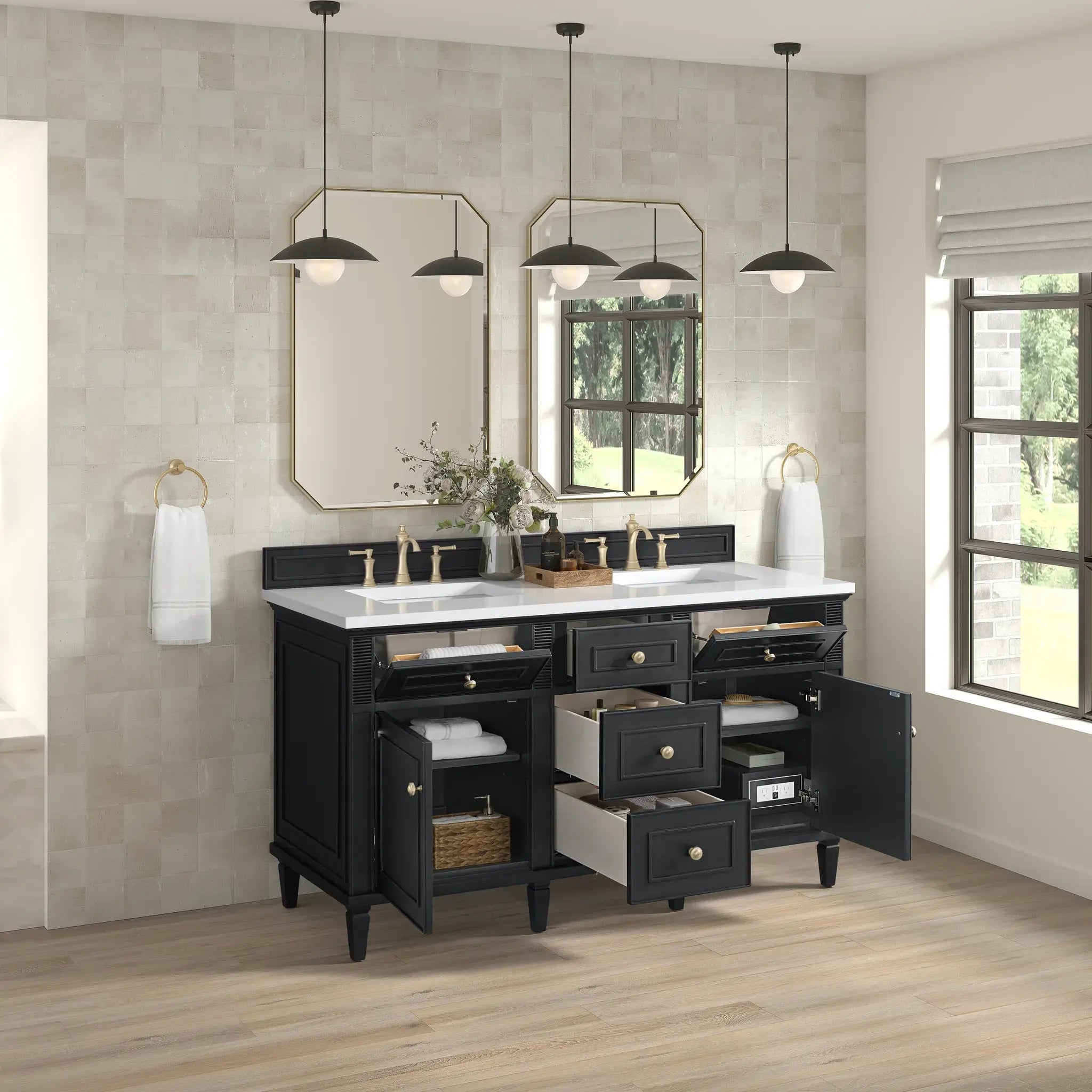 60" Lorelai Double Vanity in Black Onyx-White Zeus Silestone-8" Widespread image 4