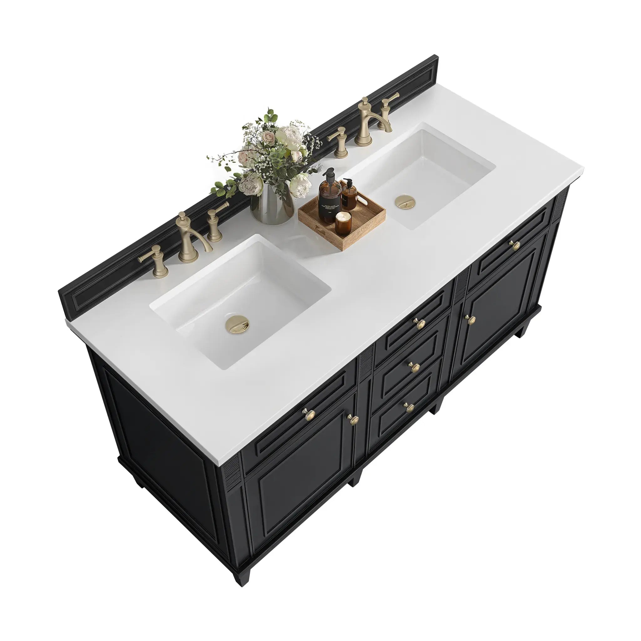 60" Lorelai Double Vanity in Black Onyx-White Zeus Silestone-8" Widespread image 7