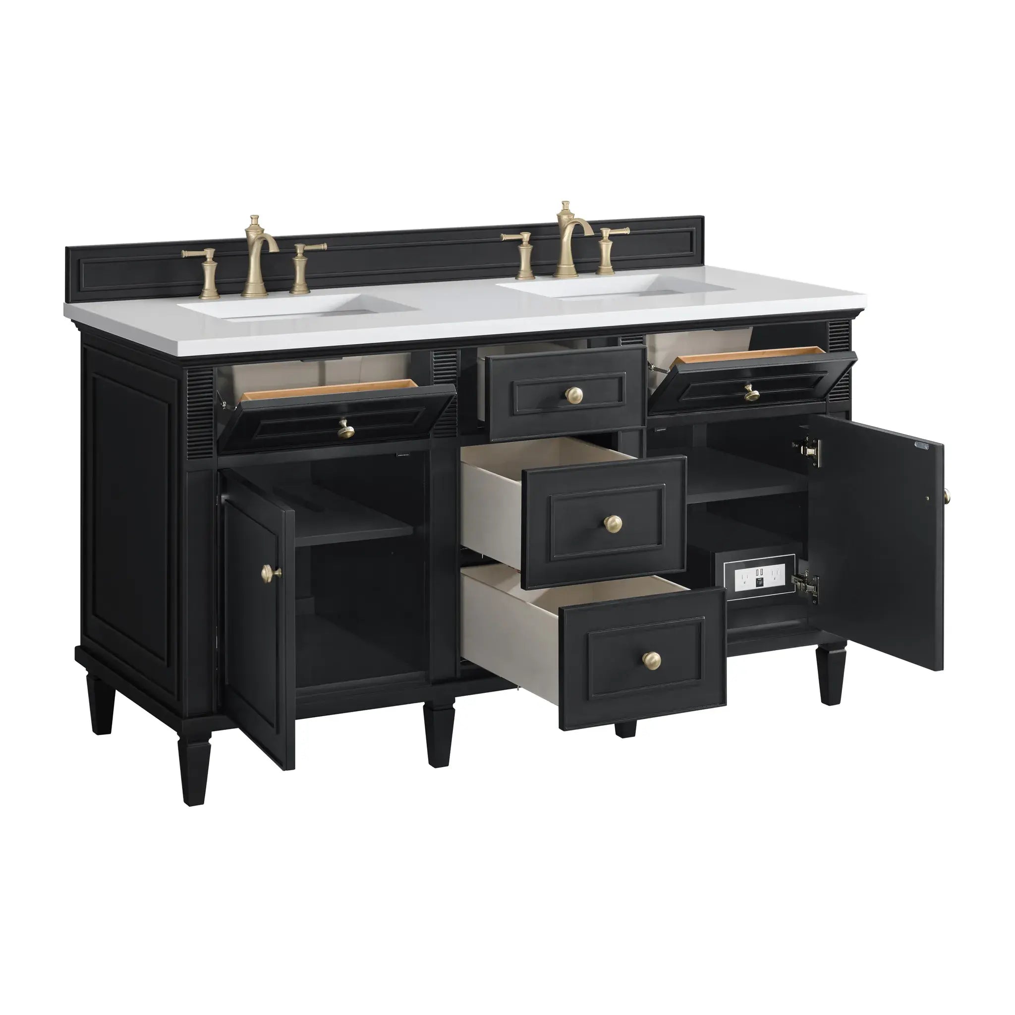 60" Lorelai Double Vanity in Black Onyx-White Zeus Silestone-8" Widespread image 8