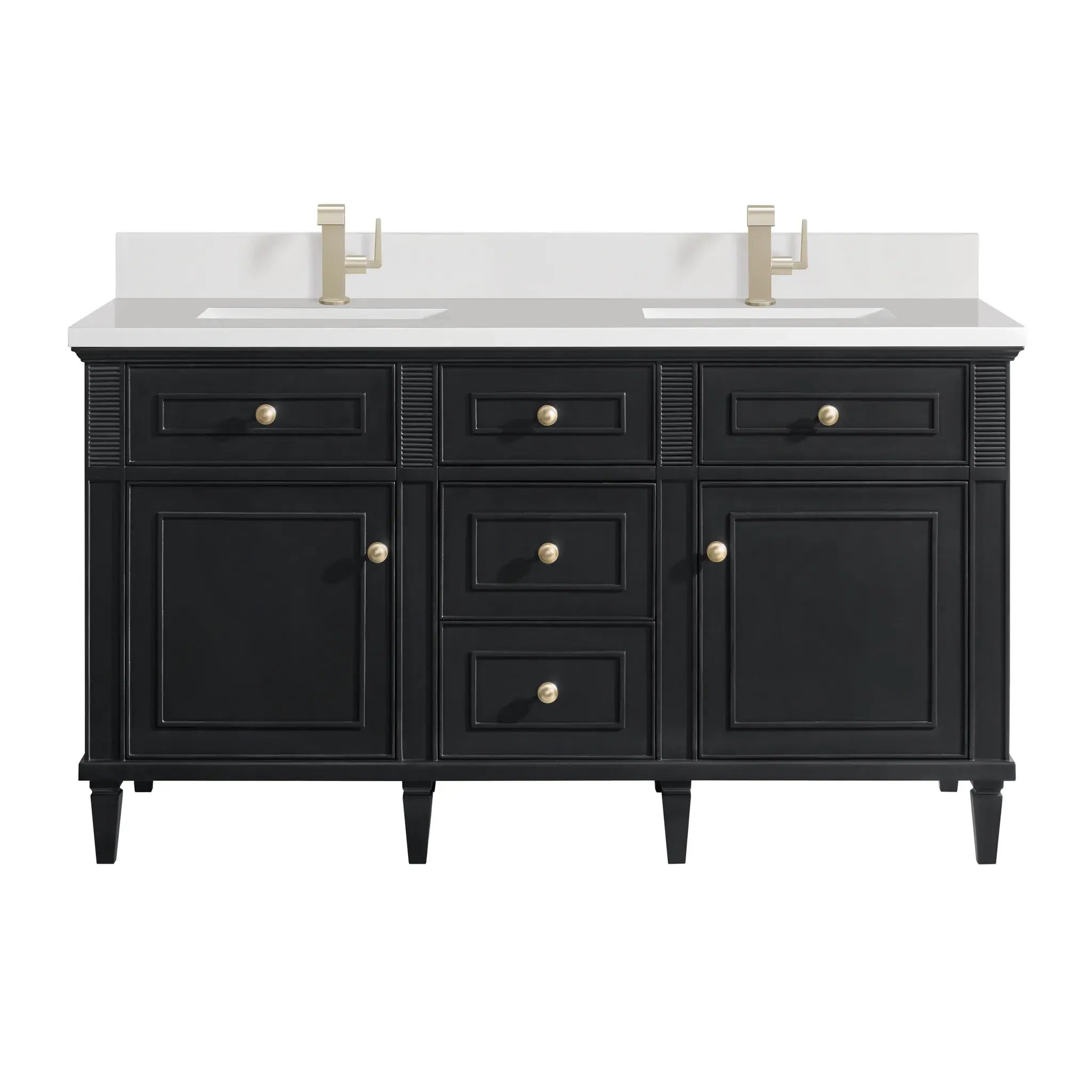 60" Lorelai Double Vanity in Black Onyx-White Zeus Silestone & Backsplash-Single Hole image