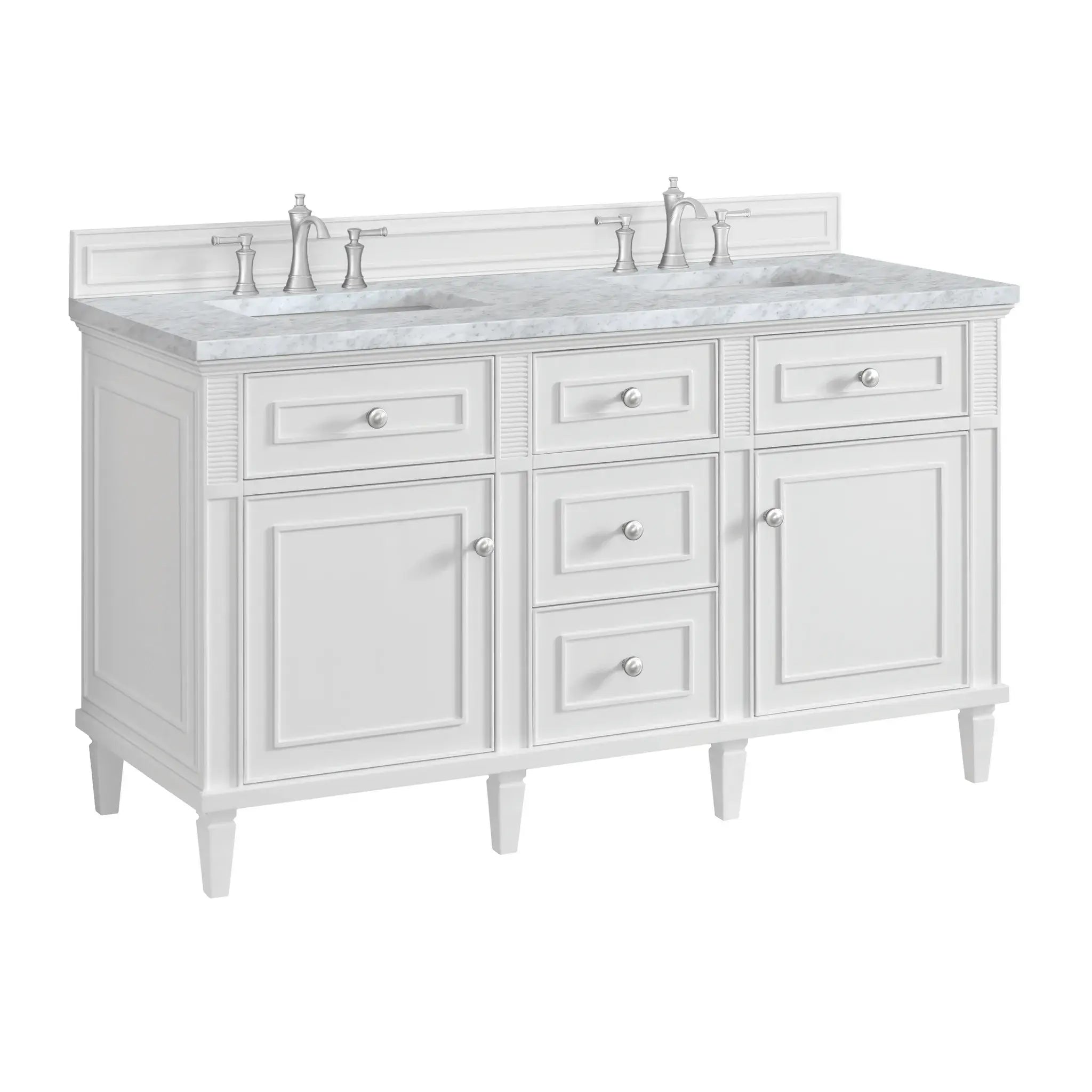 60" Lorelai Double Vanity in Bright White-Carrara White Marble-8" Widespread image 10