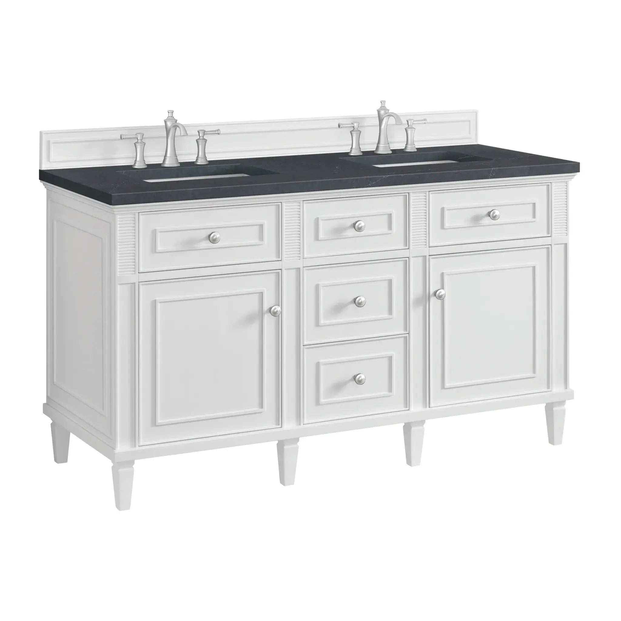 60" Lorelai Double Vanity in Bright White-Charcoal Soapstone Silestone-8" Widespread image 10