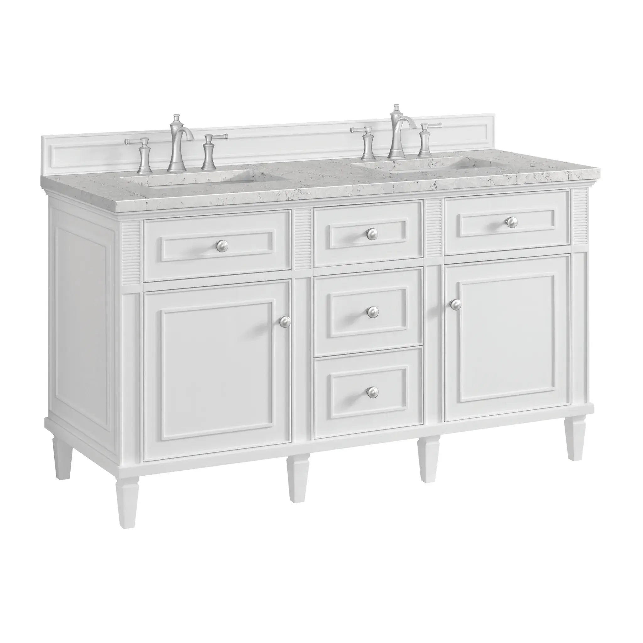 60" Lorelai Double Vanity in Bright White-Eternal Jasmine Pearl Silestone-8" Widespread image 10
