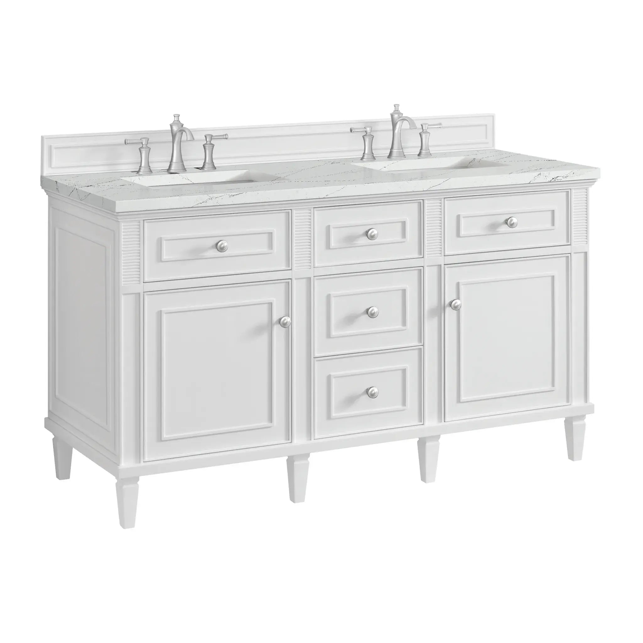 60" Lorelai Double Vanity in Bright White-Ethereal Noctis Silestone-8" Widespread image 10