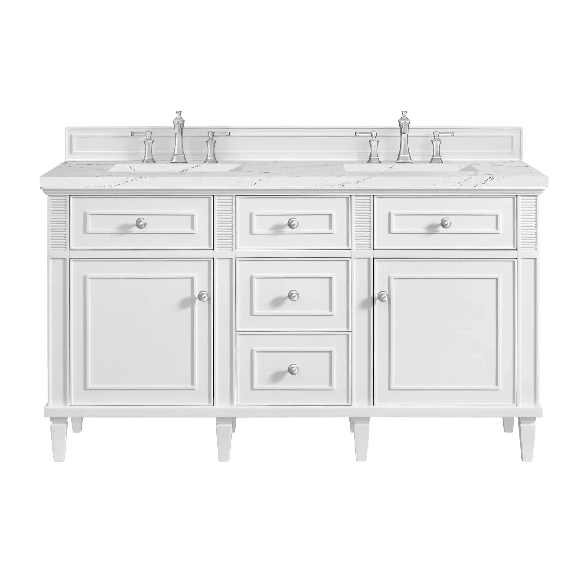 60" Lorelai Double Vanity in Bright White-Ethereal Noctis Silestone-8" Widespread image