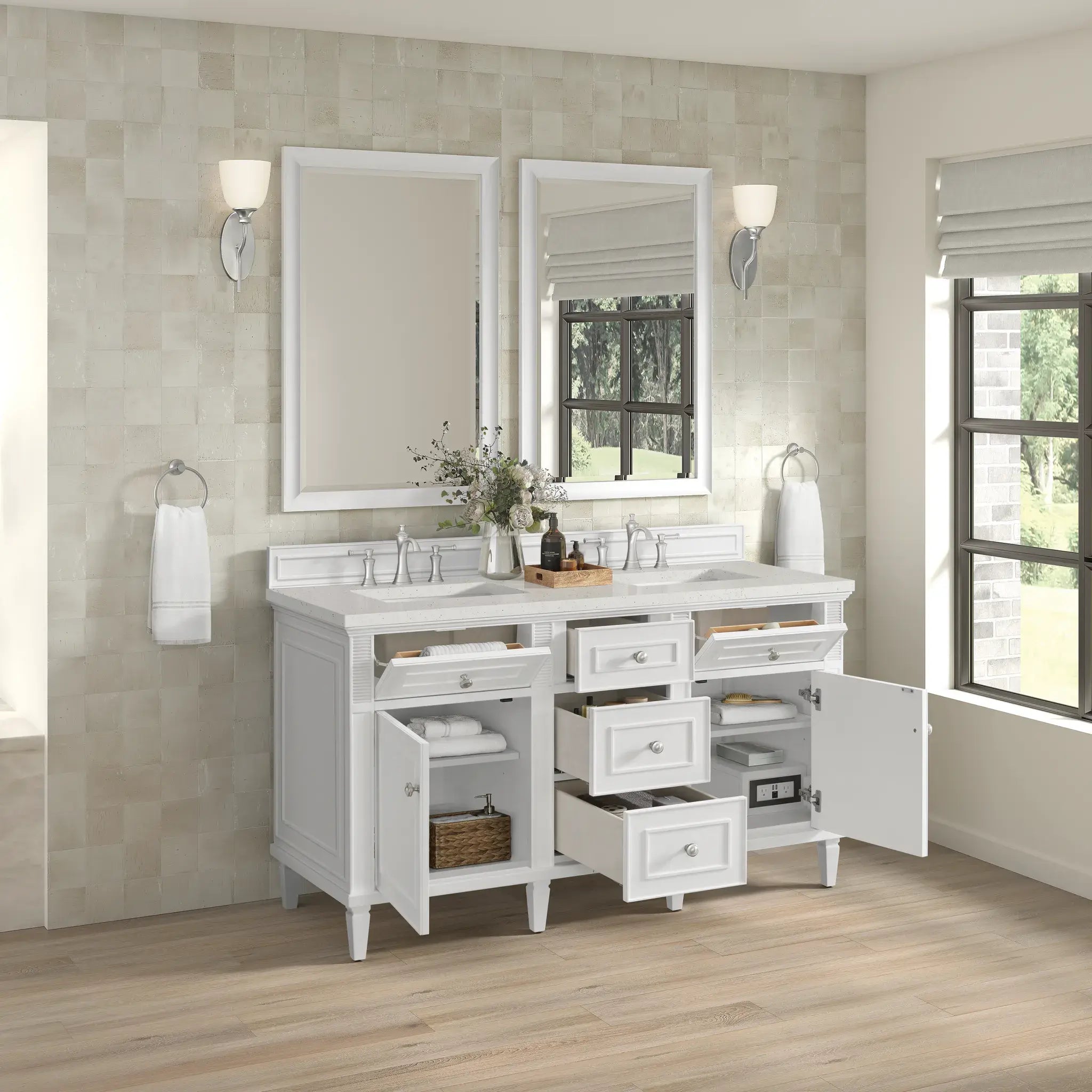 60" Lorelai Double Vanity in Bright White-Lime Delight Silestone-8" Widespread image 5