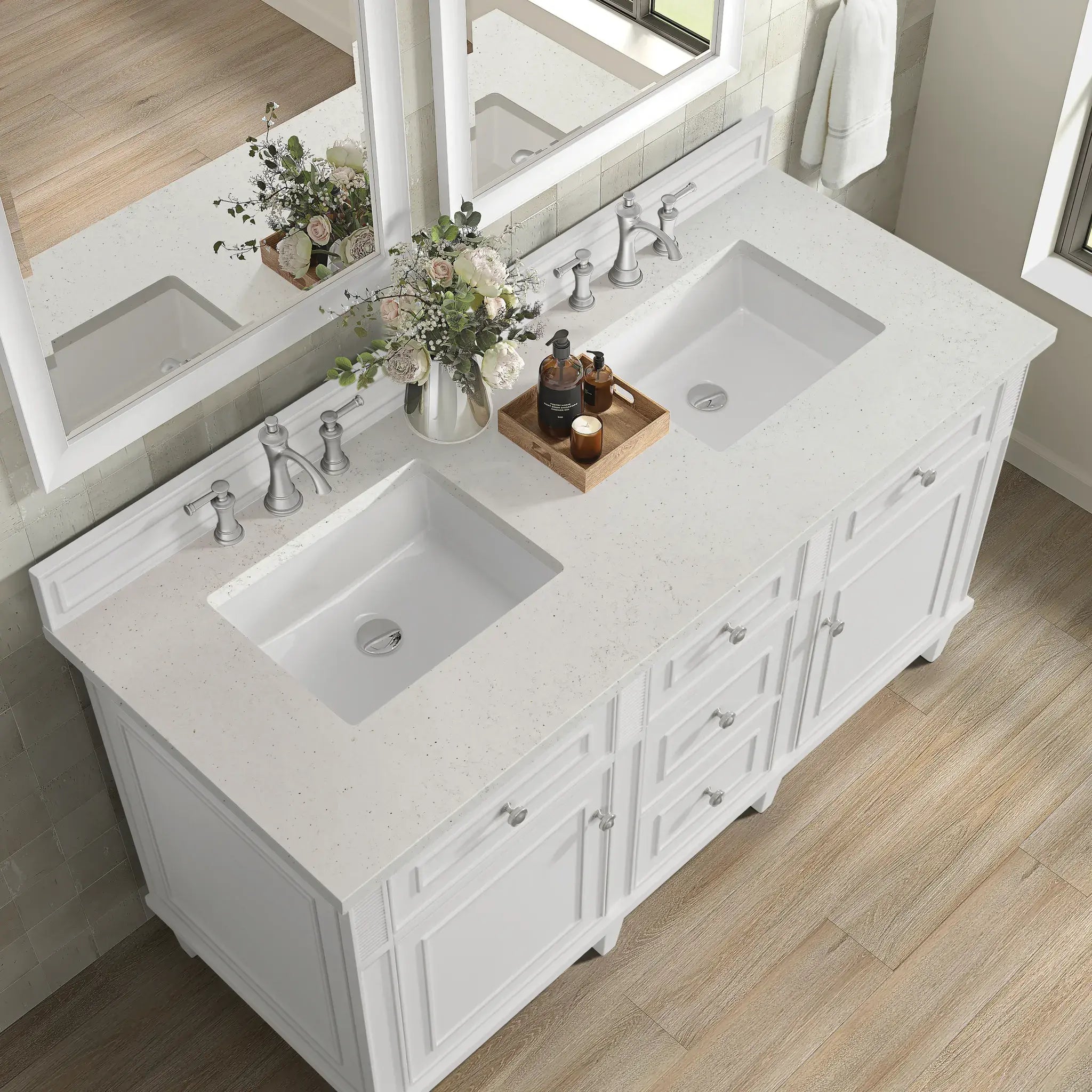 60" Lorelai Double Vanity in Bright White-Lime Delight Silestone-8" Widespread image 7