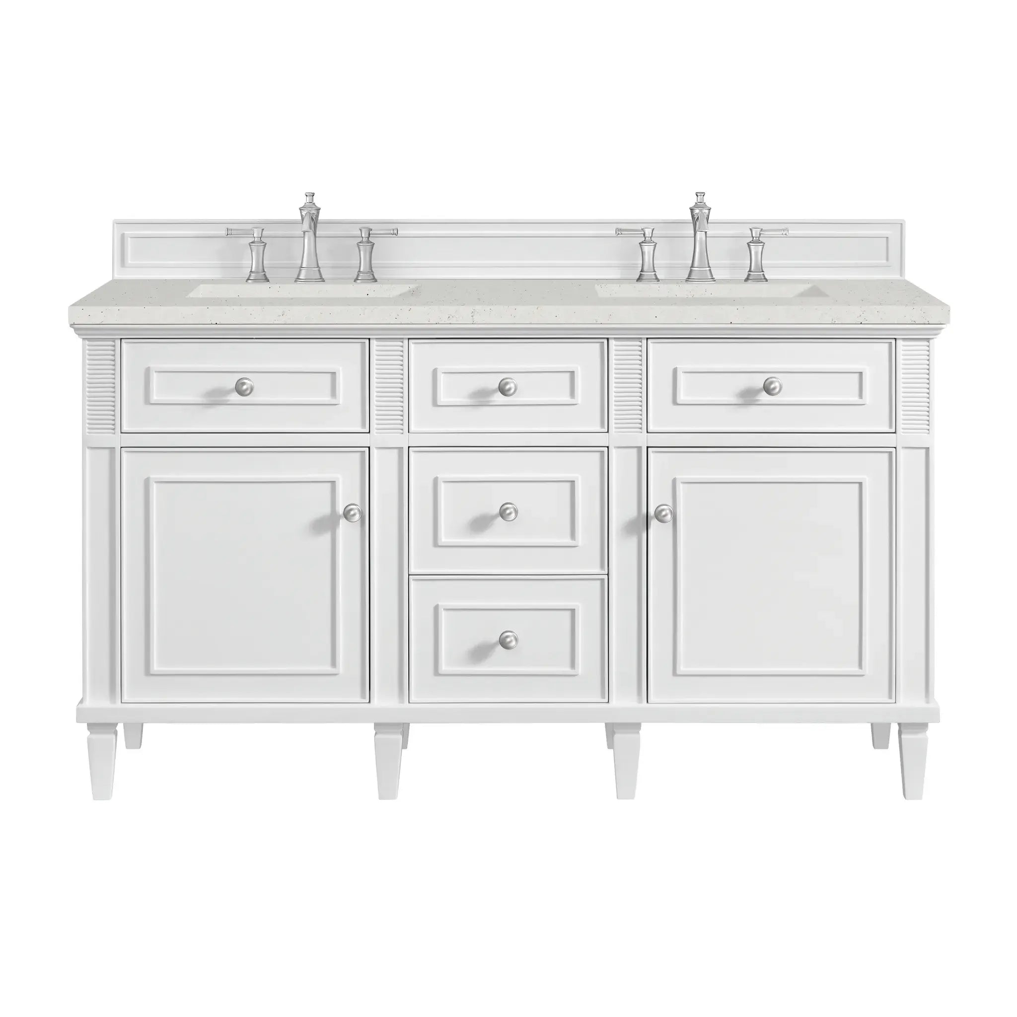 60" Lorelai Double Vanity in Bright White-Lime Delight Silestone-8" Widespread image