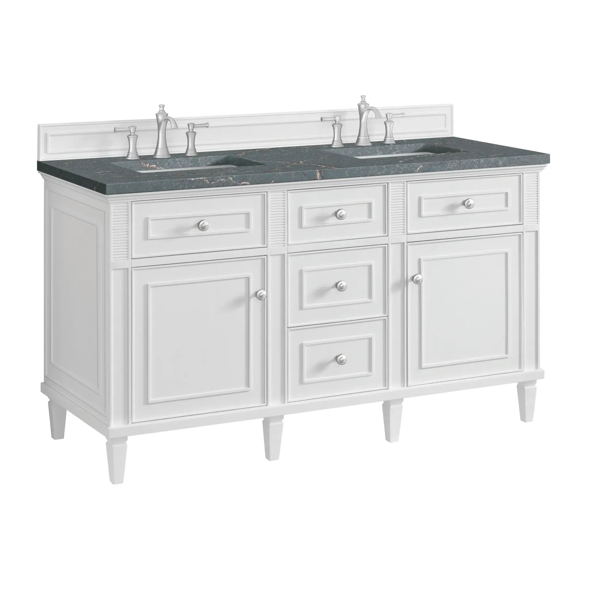 60" Lorelai Double Vanity in Bright White-Parisien Bleu Silestone-8" Widespread image 10