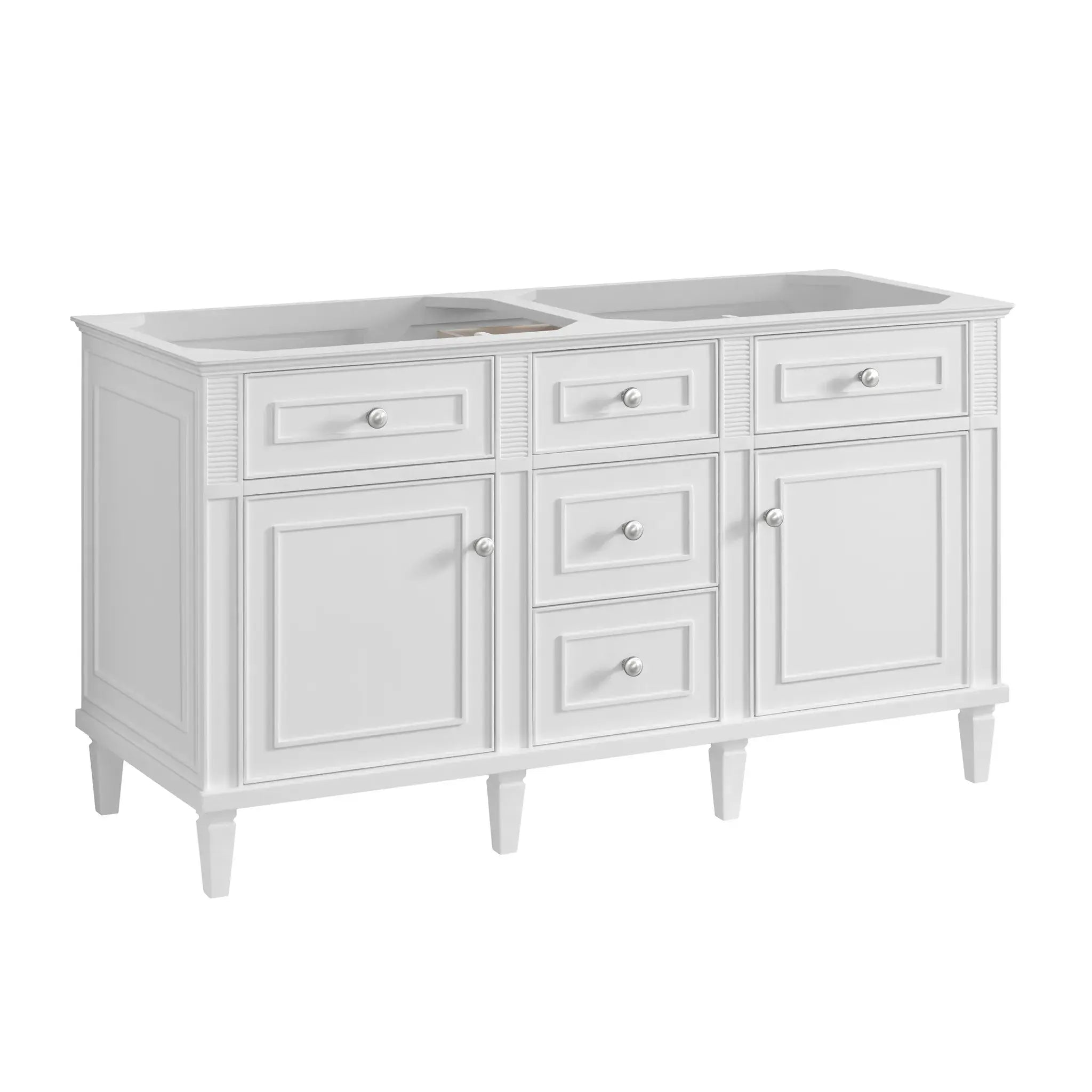 60" Lorelai Double Vanity in Bright White-Parisien Bleu Silestone-8" Widespread image 2
