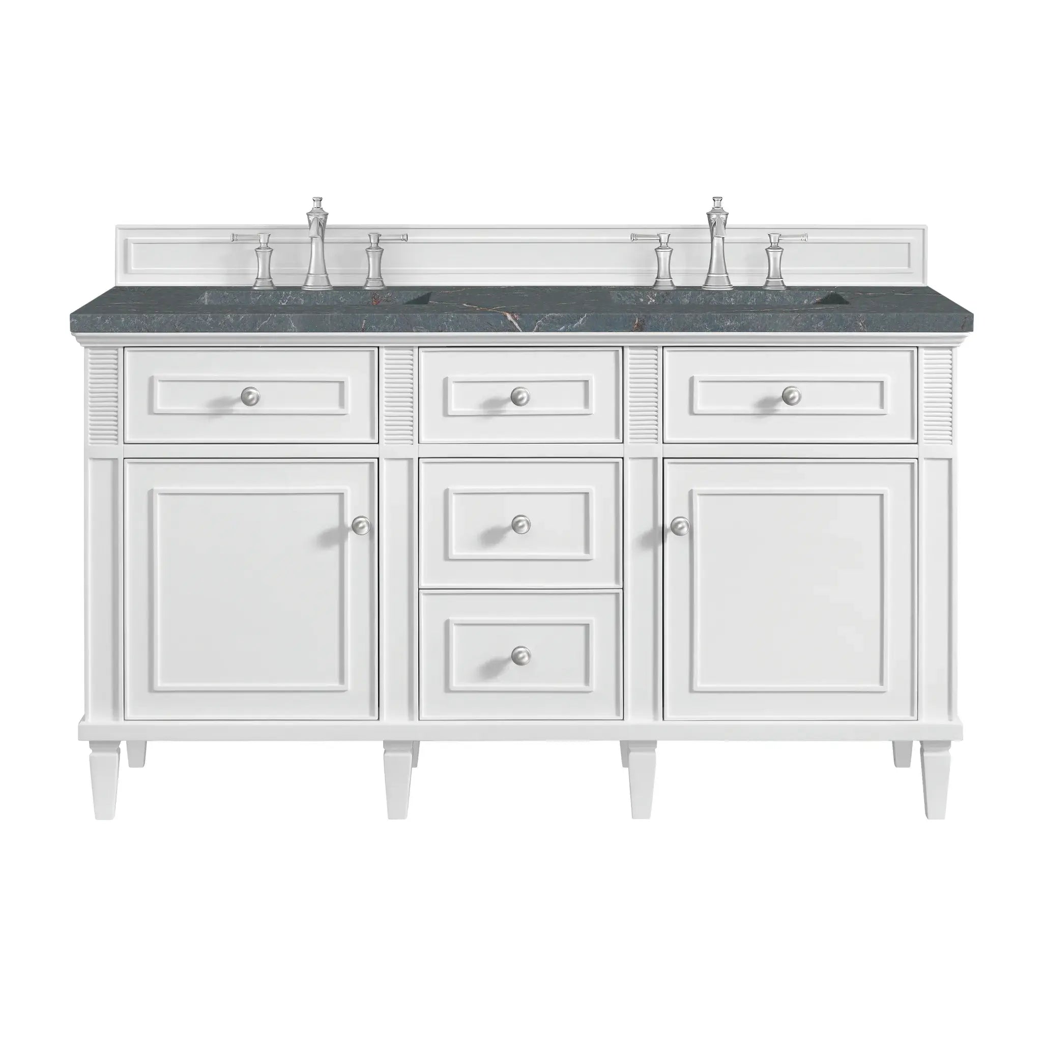 60" Lorelai Double Vanity in Bright White-Parisien Bleu Silestone-8" Widespread image
