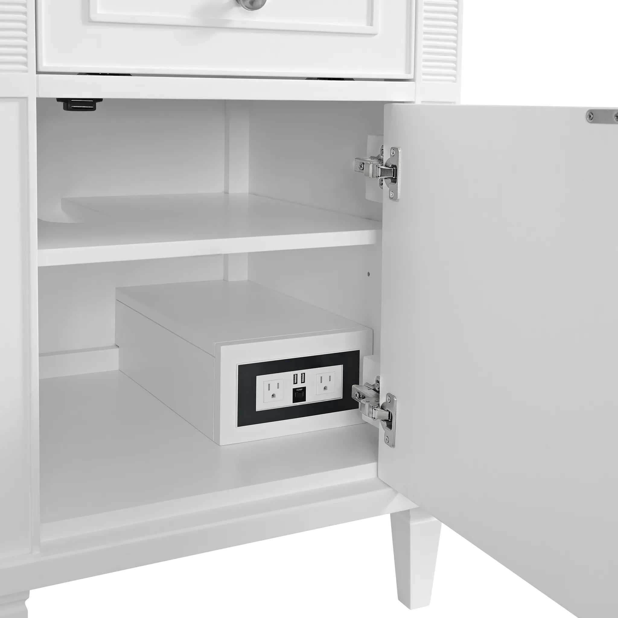 60" Lorelai Double Vanity in Bright White w/FreePower Wireless Charger-Ethereal Noctis Silestone-8" Widespread image 15