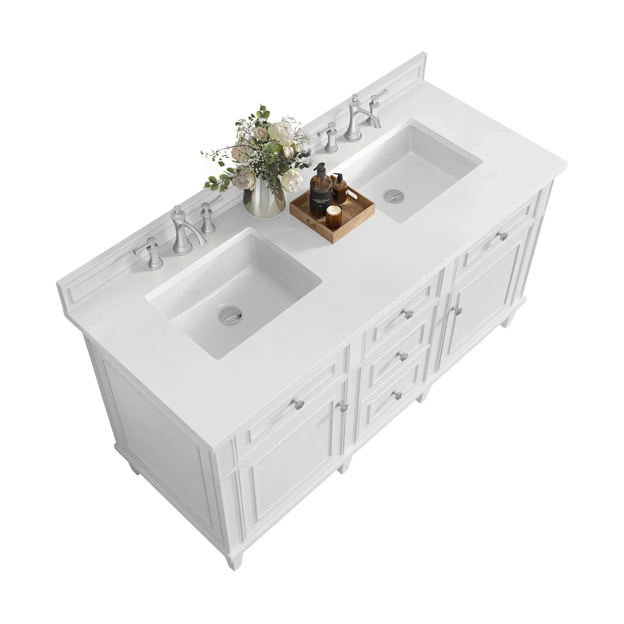 60" Lorelai Double Vanity in Bright White-White Zeus Silestone-8" Widespread image 8