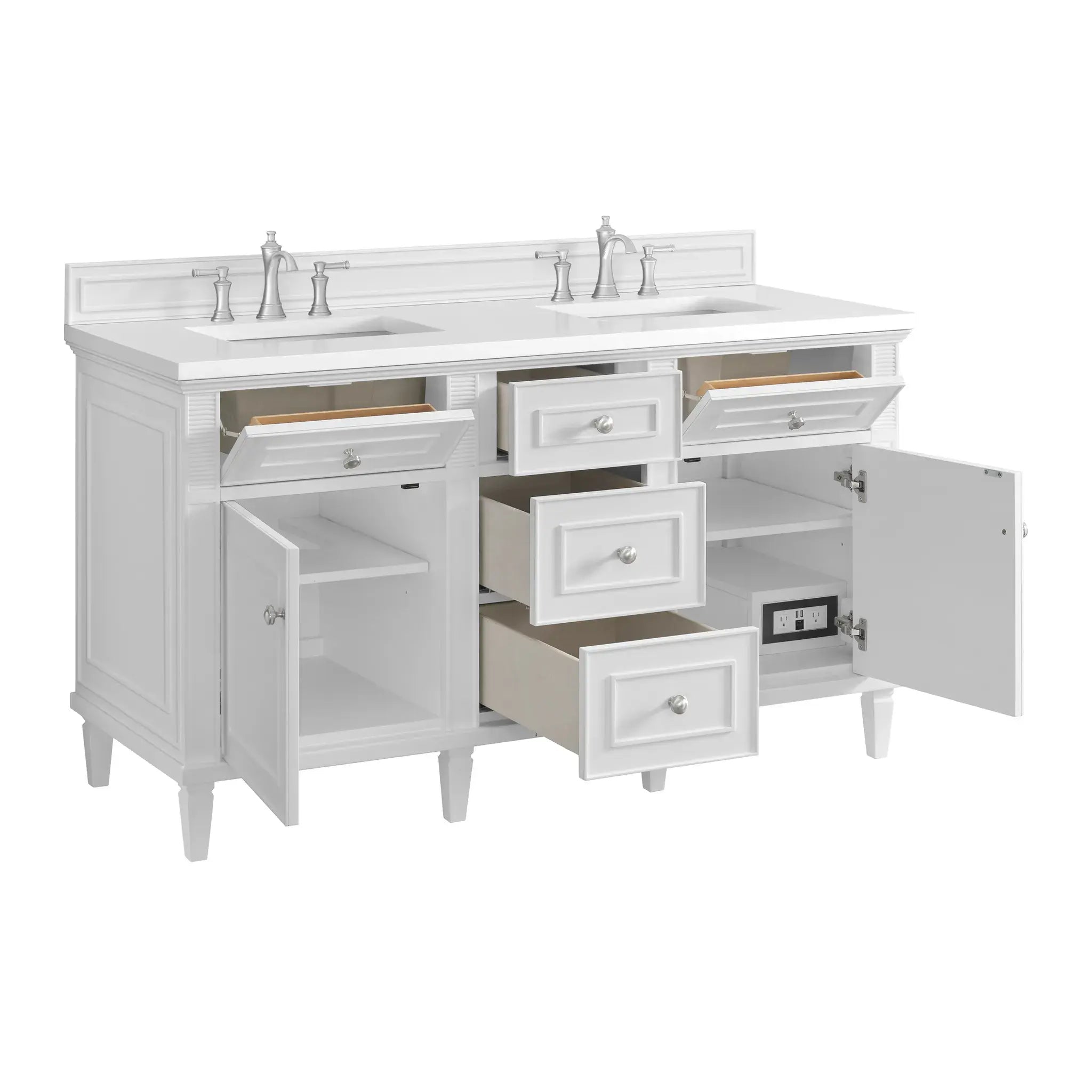 60" Lorelai Double Vanity in Bright White-White Zeus Silestone-8" Widespread image 9