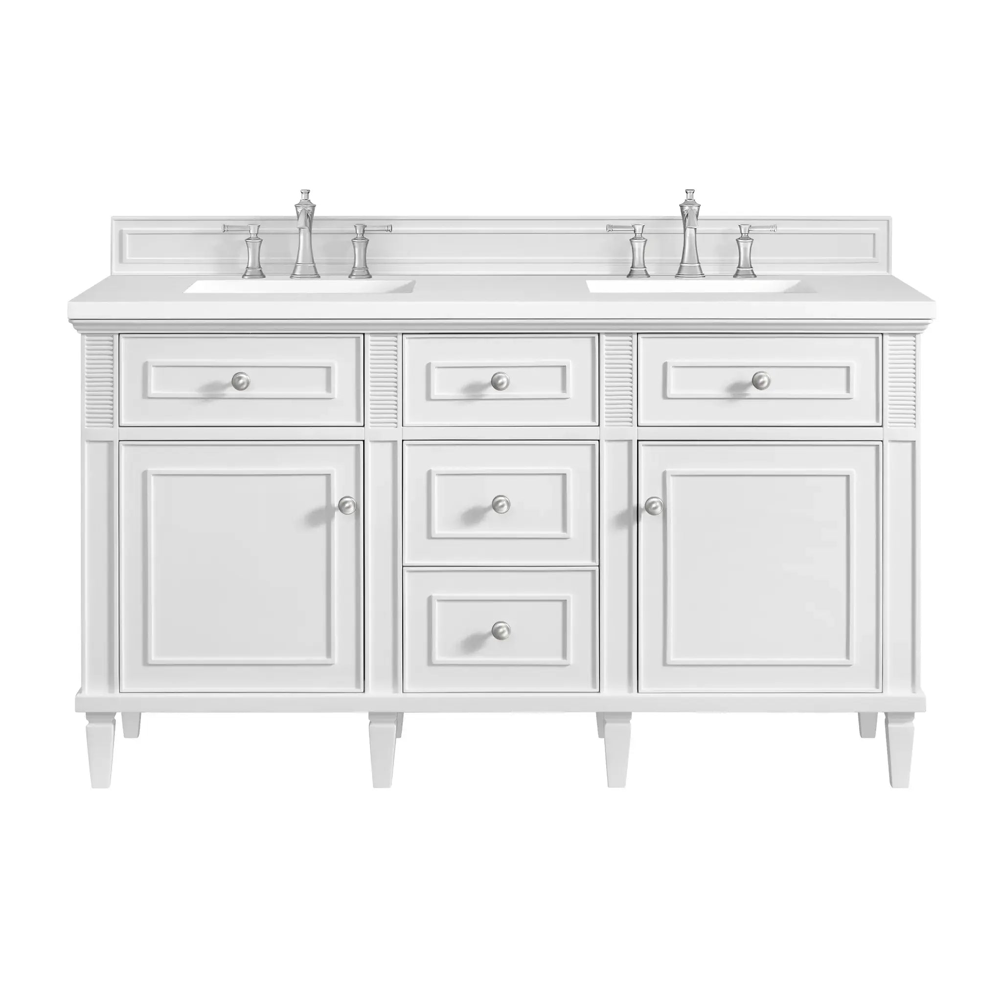 60" Lorelai Double Vanity in Bright White-White Zeus Silestone-8" Widespread image
